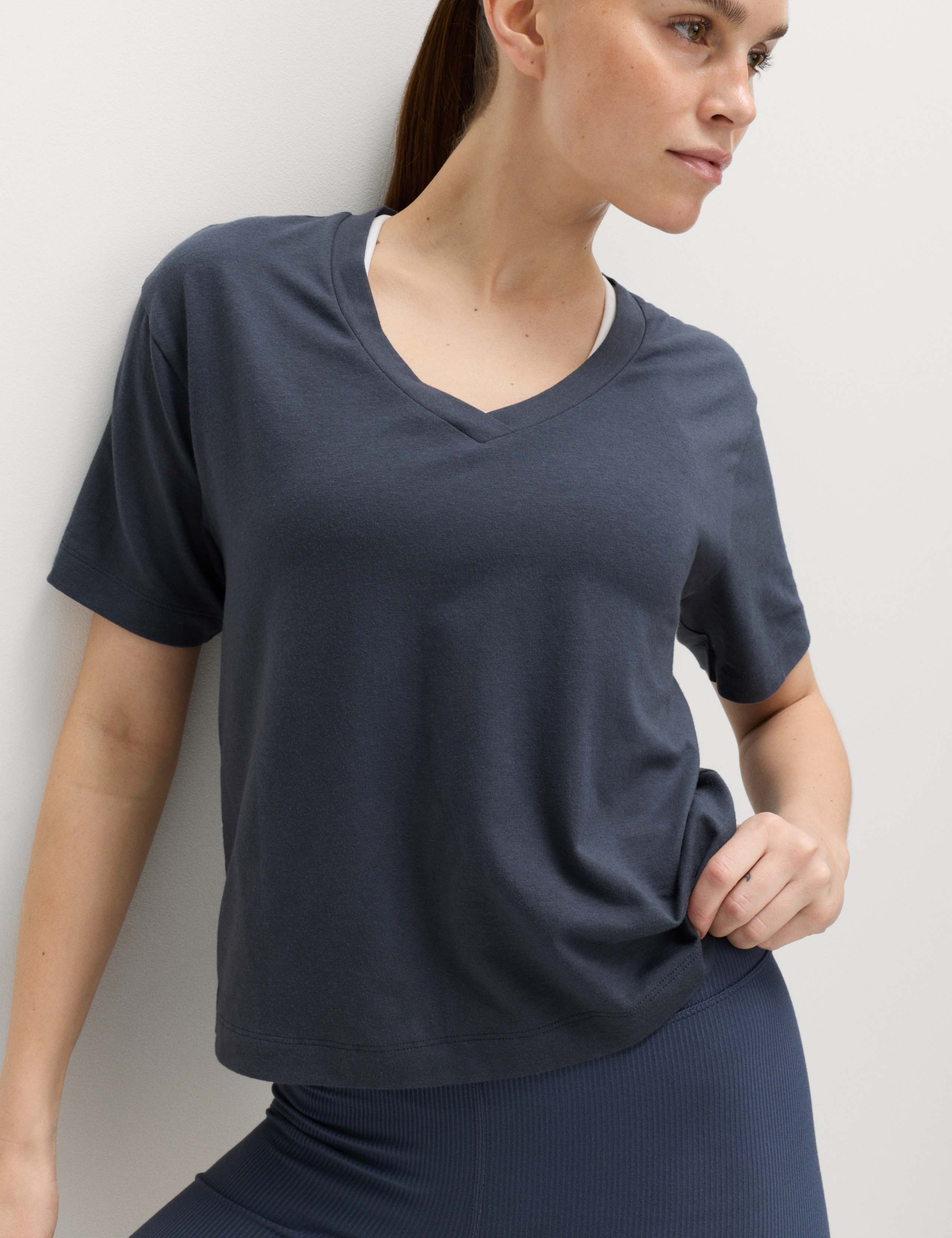 Modal Blend V-Neck Lightweight T-Shirt 1 of 5