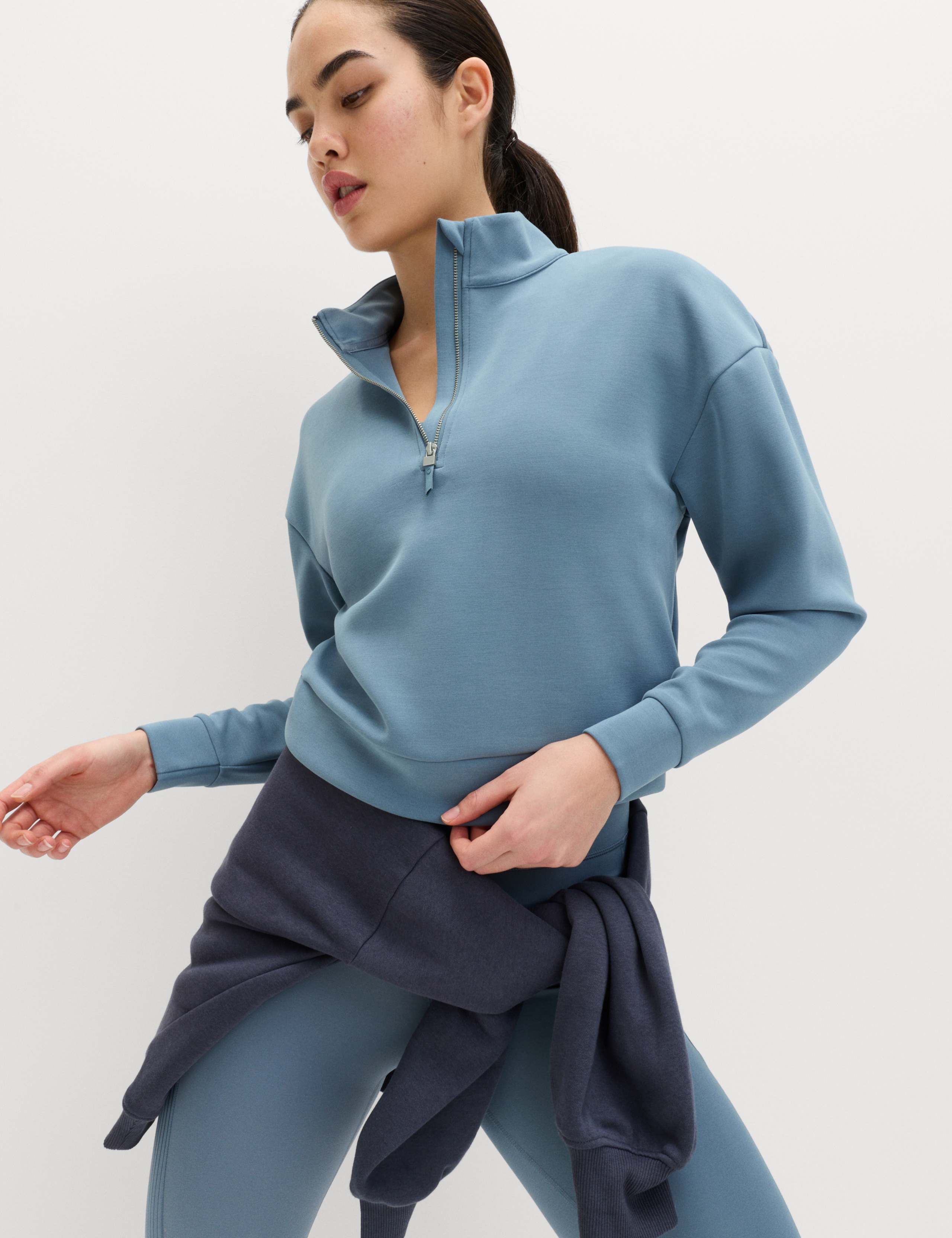 Sandwashed Funnel Neck Half Zip Sweatshirt 5 of 5