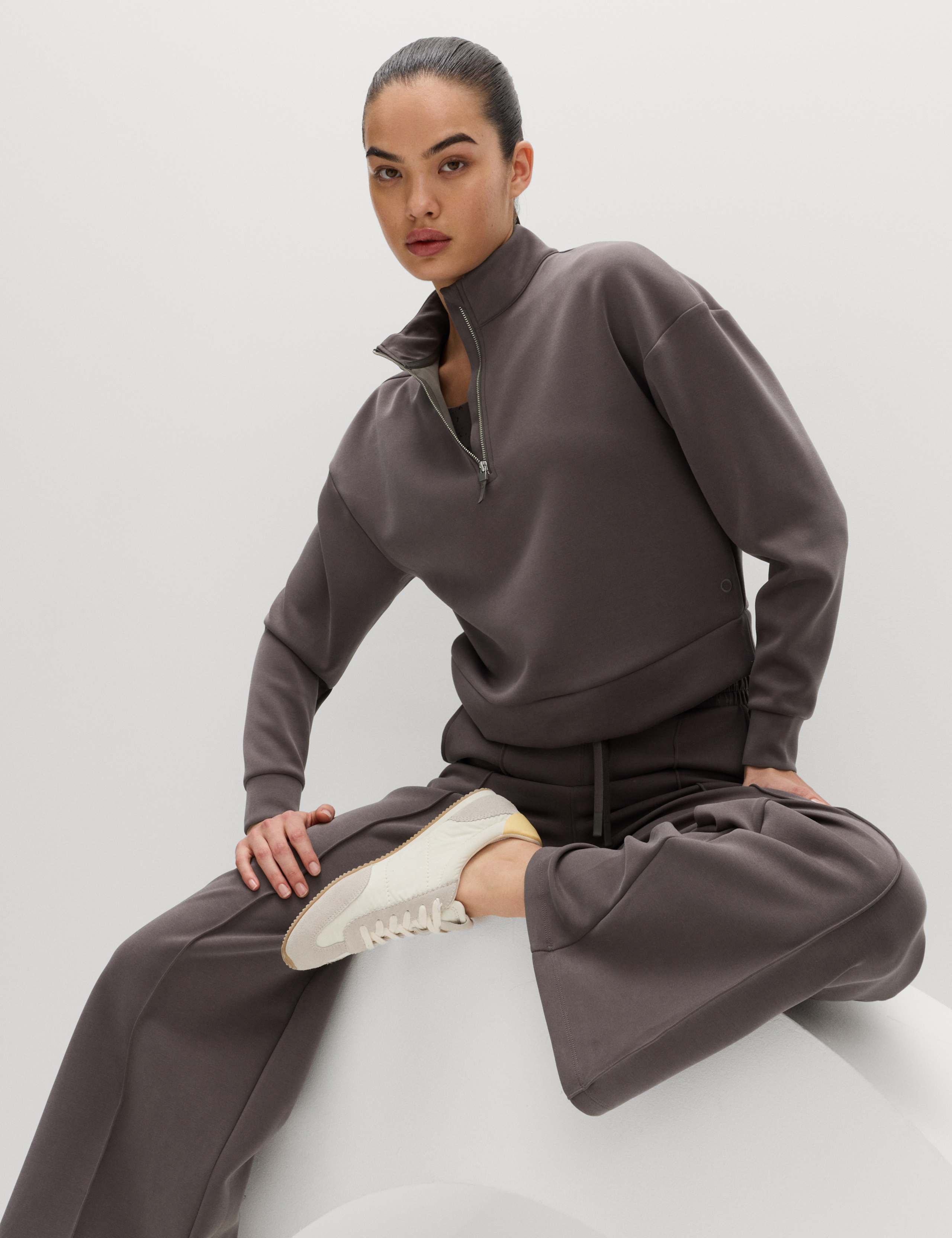 Sandwashed Funnel Neck Half Zip Sweatshirt 1 of 6