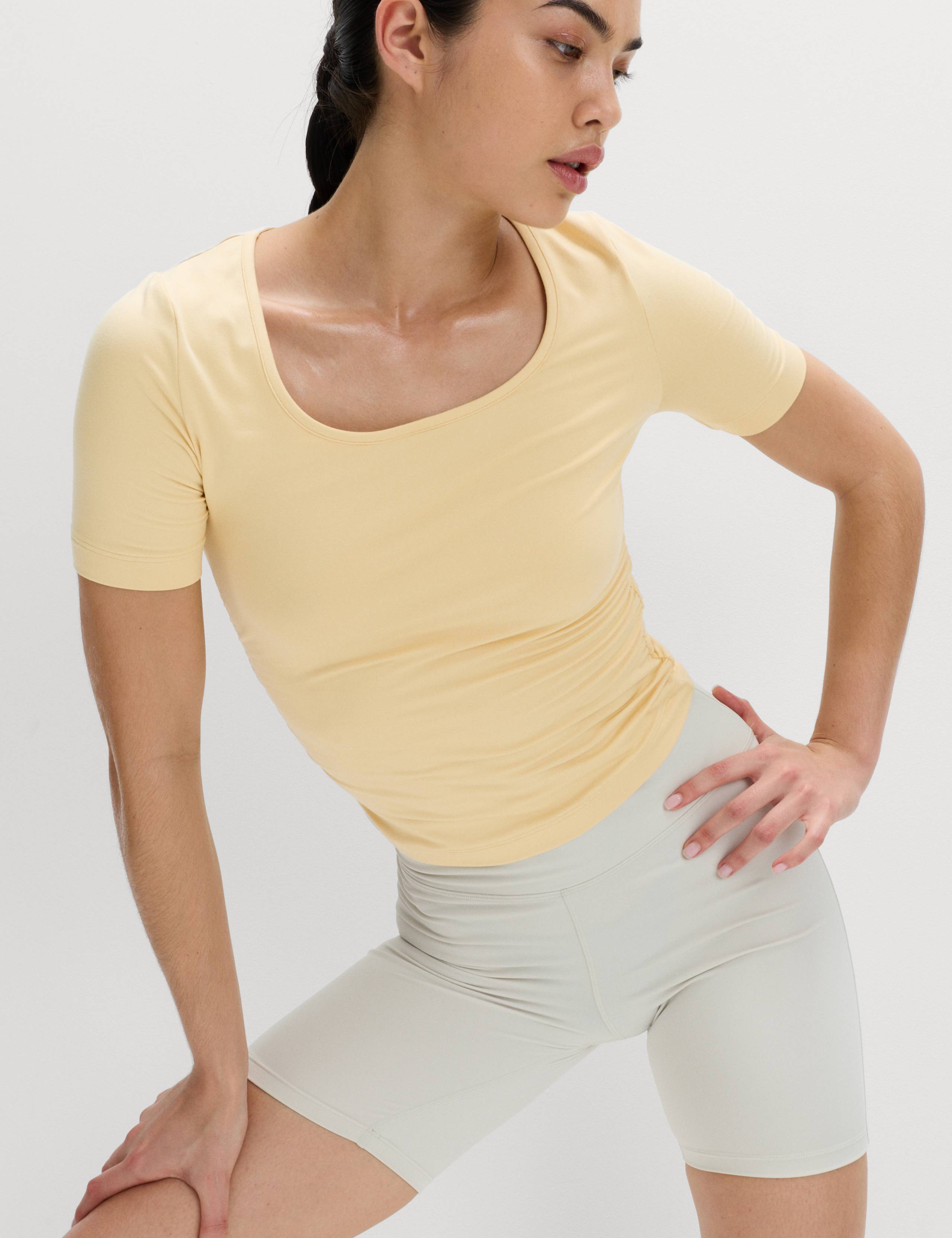 Go Balance Scoop Neck Ruched Fitted Top 1 of 6