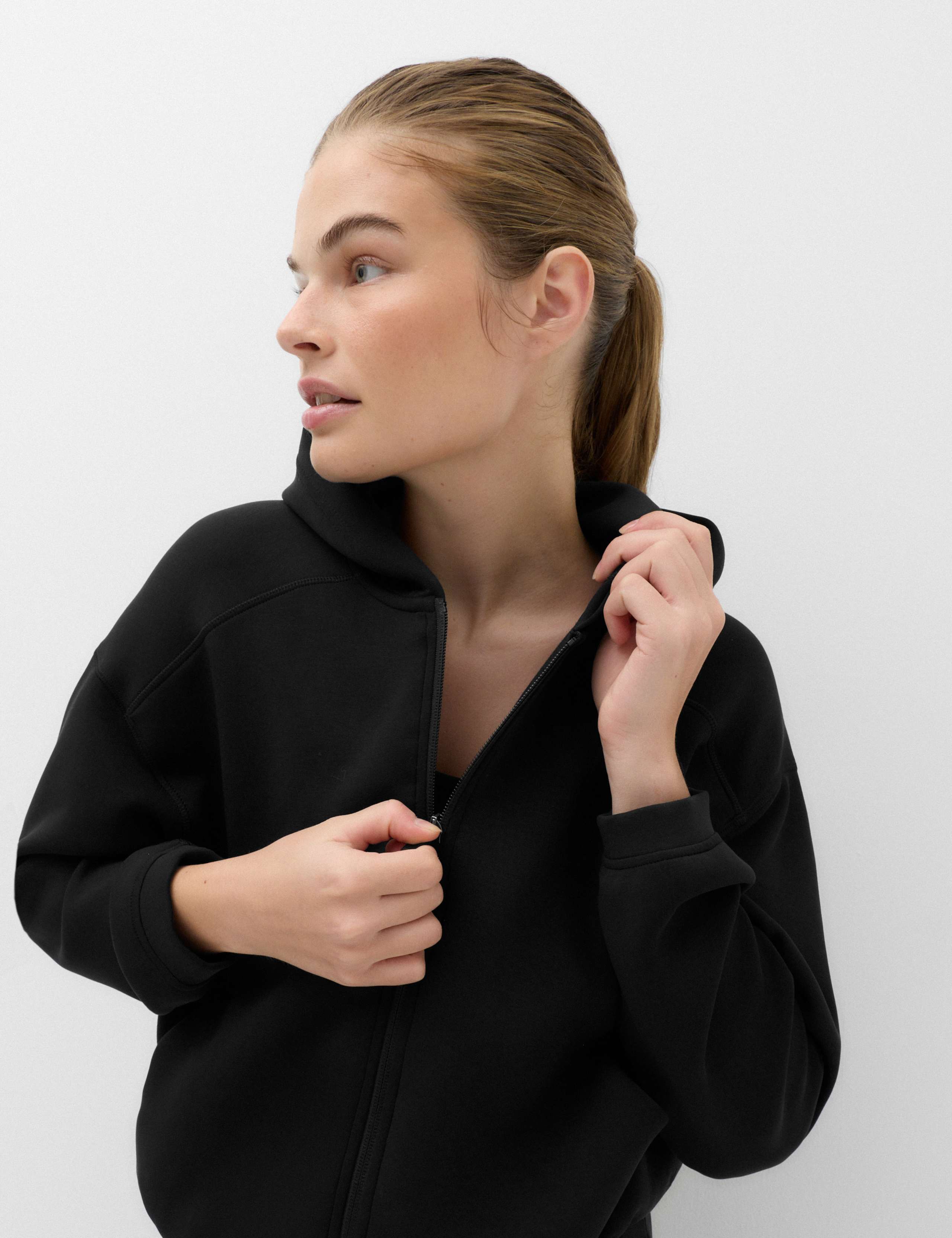 Cropped Bubble Hem Hoodie with Modal 1 of 4
