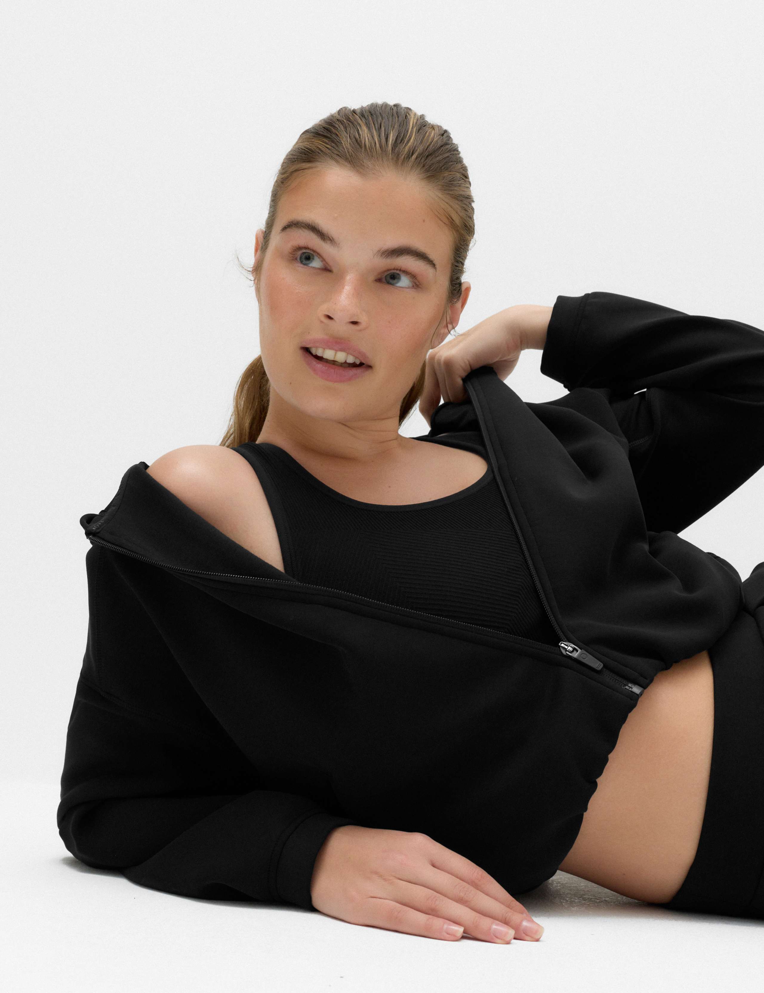 Cropped Bubble Hem Hoodie with Modal 3 of 4