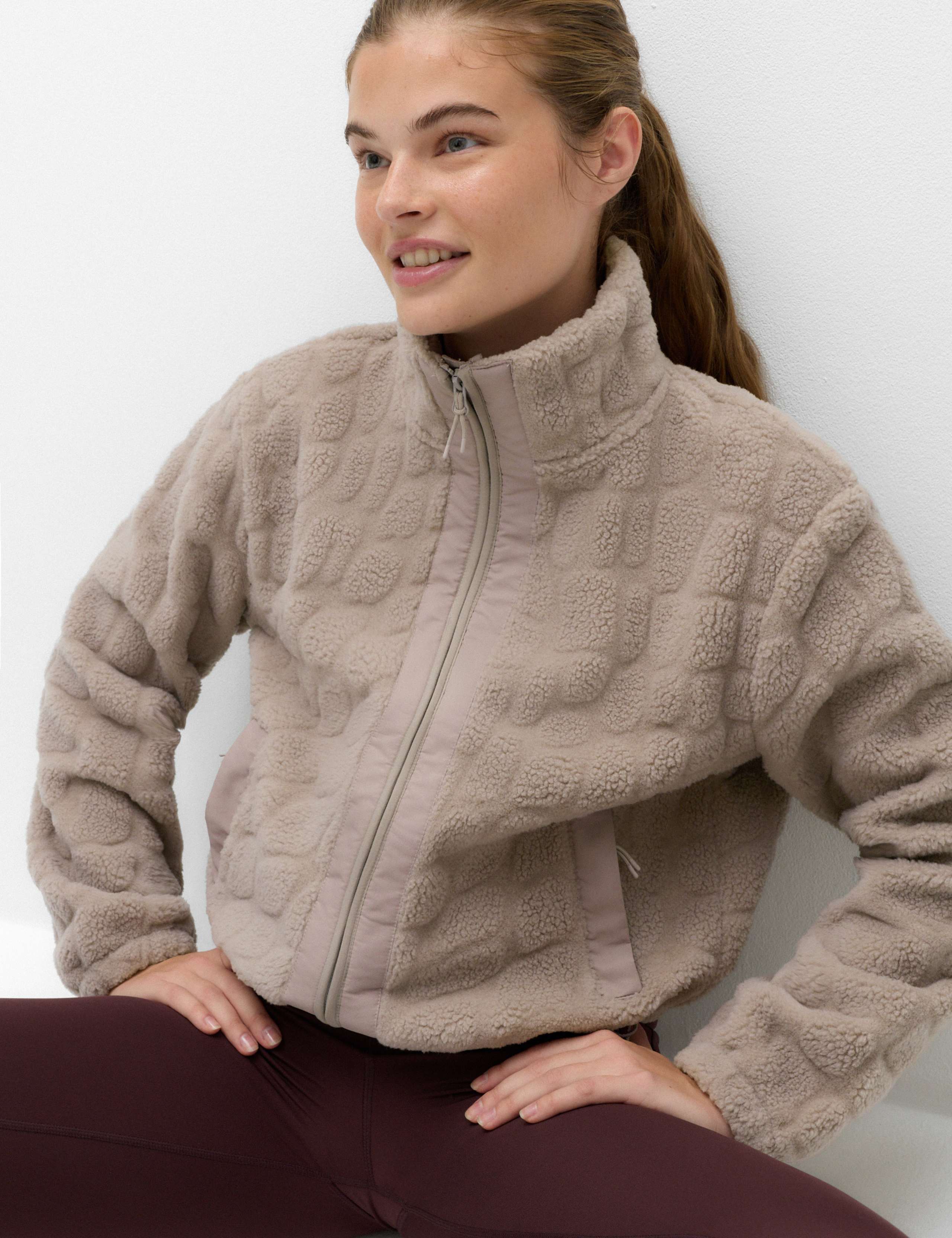 Borg Textured Funnel Neck Fleece Jacket 5 of 7
