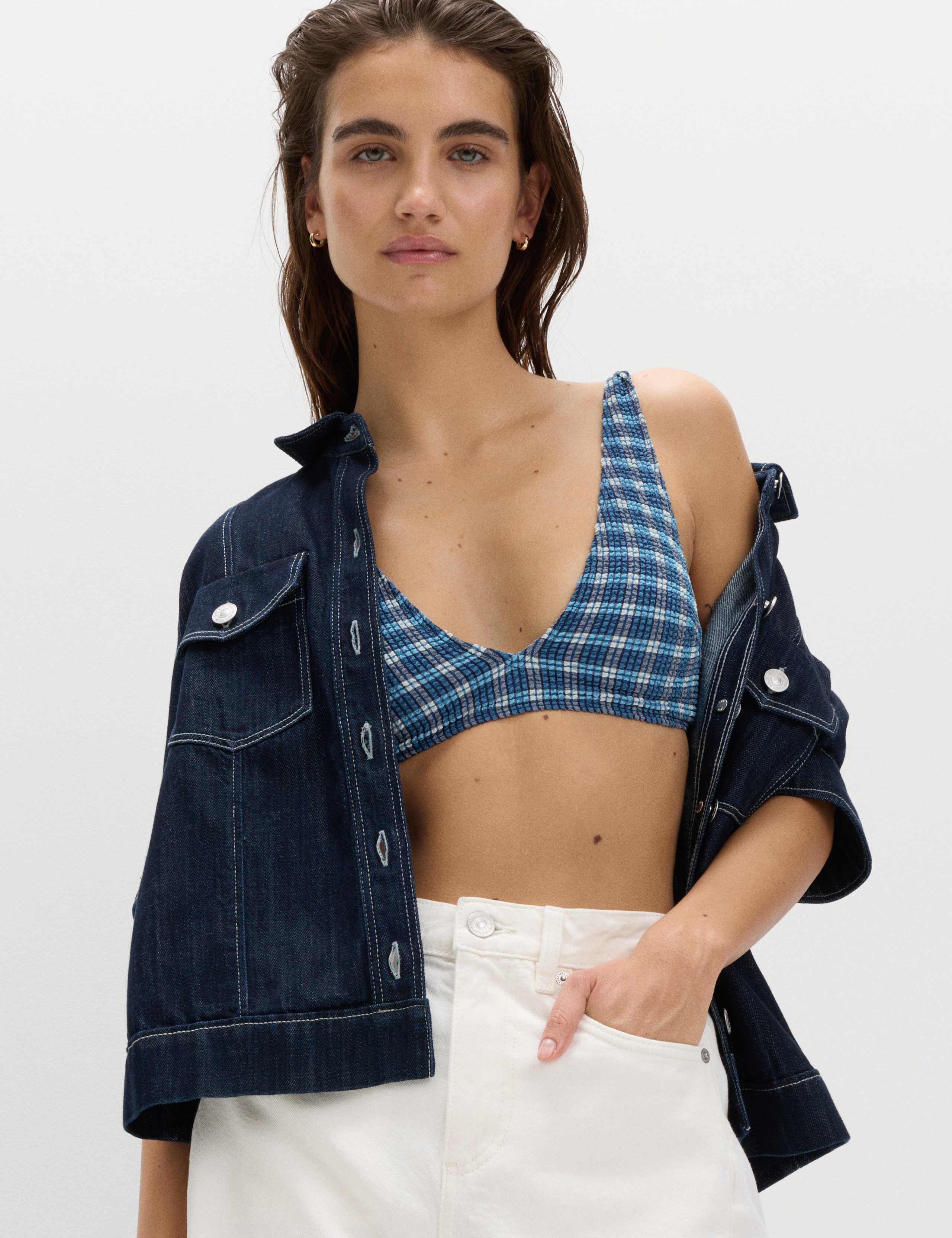 Textured Checked Padded Scoop Neck Bikini Top 6 of 6