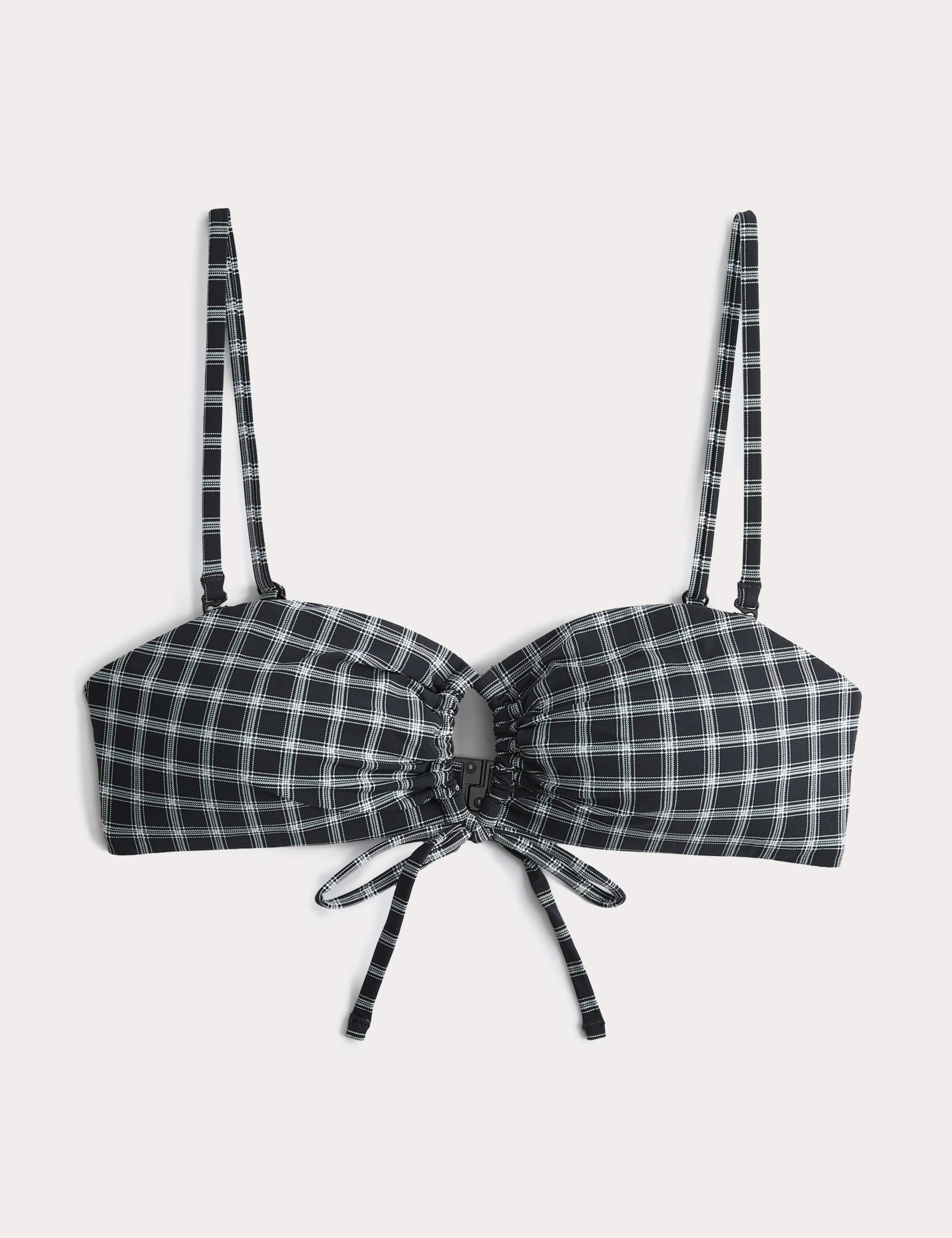 Checked Tie Front Bandeau Bikini Top 2 of 5
