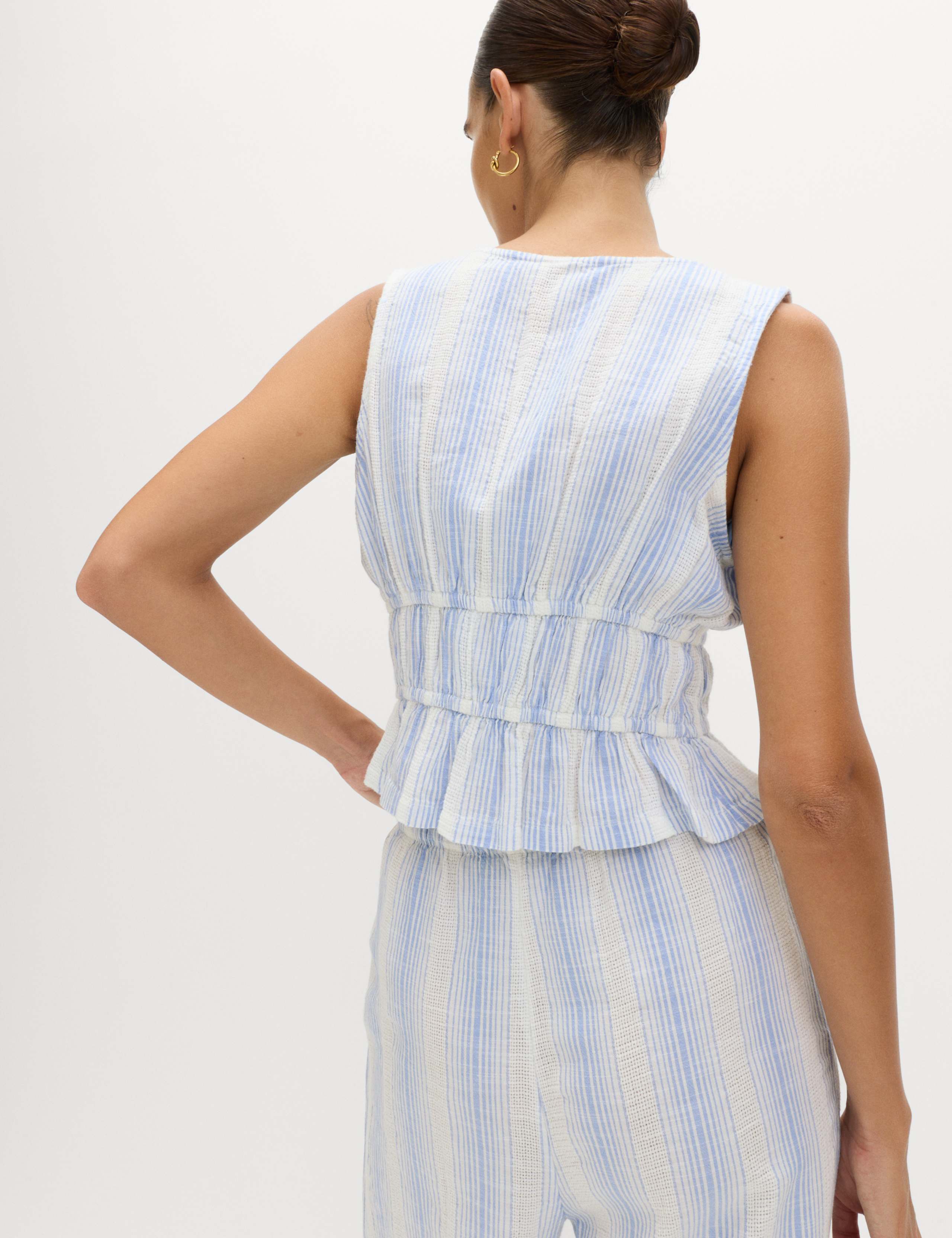 Pure Cotton Striped Tie Front Waistcoat 3 of 5