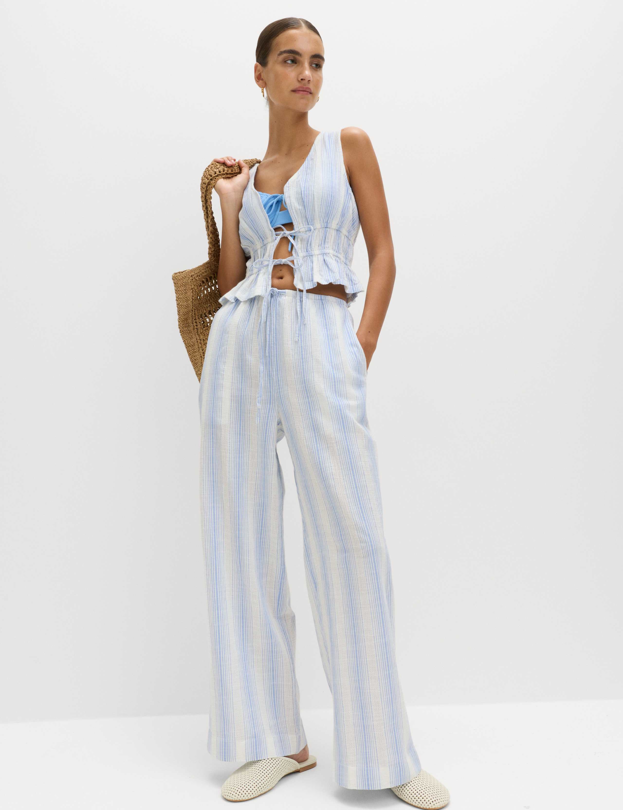 Pure Cotton Striped Tie Front Beach Top 4 of 5