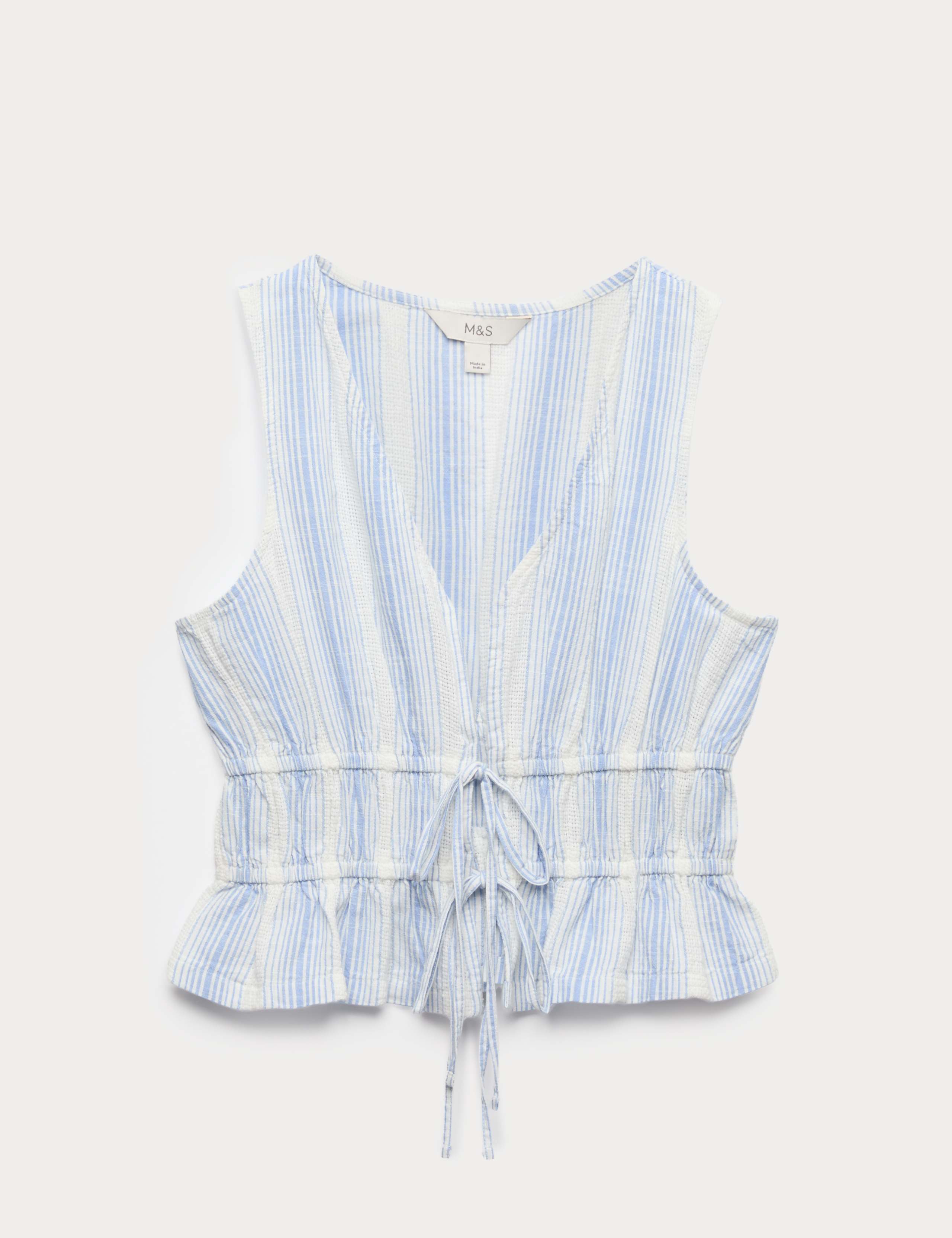 Pure Cotton Striped Tie Front Waistcoat 2 of 5