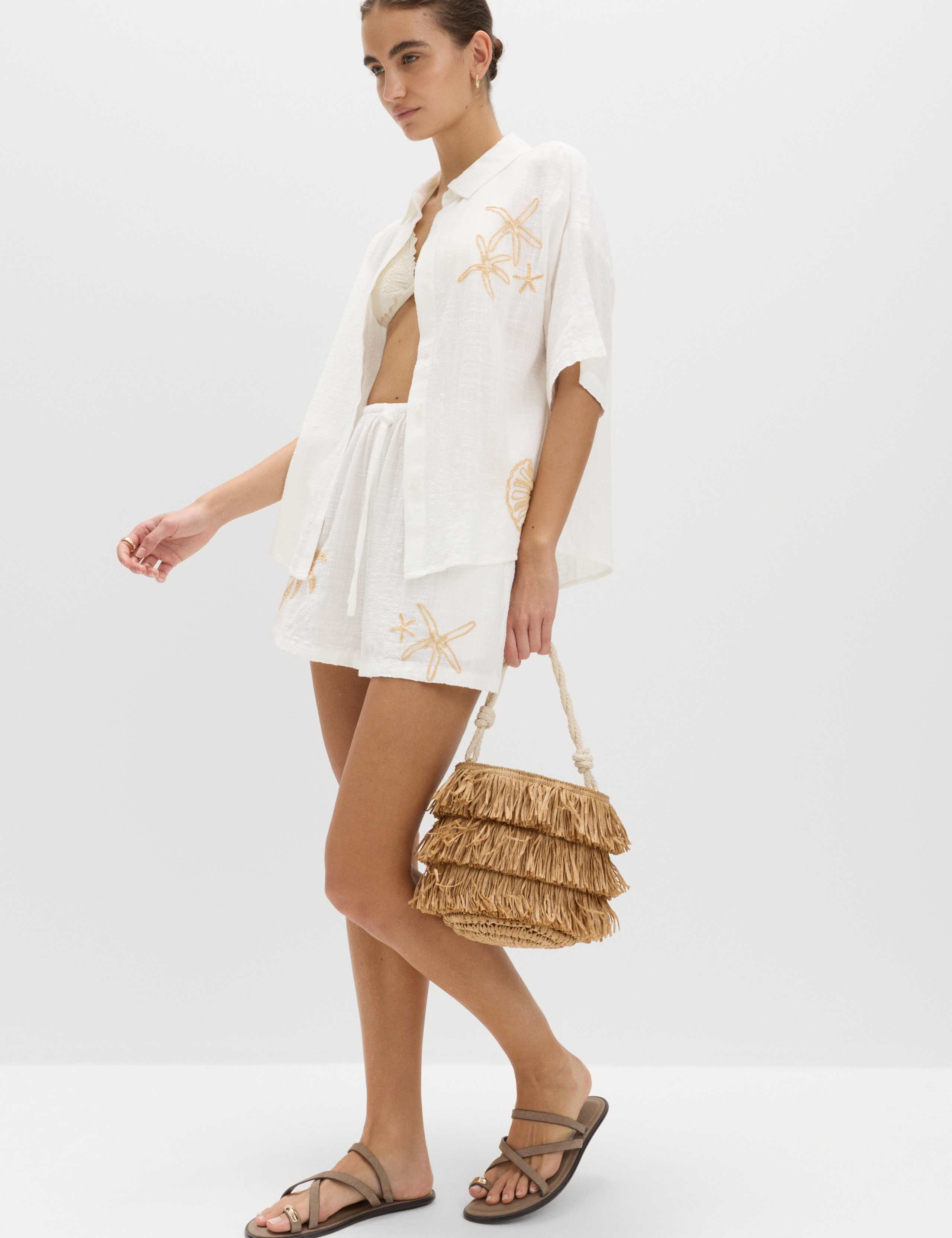 Cotton Rich Embroidered Short Sleeve Beach Shirt 3 of 6