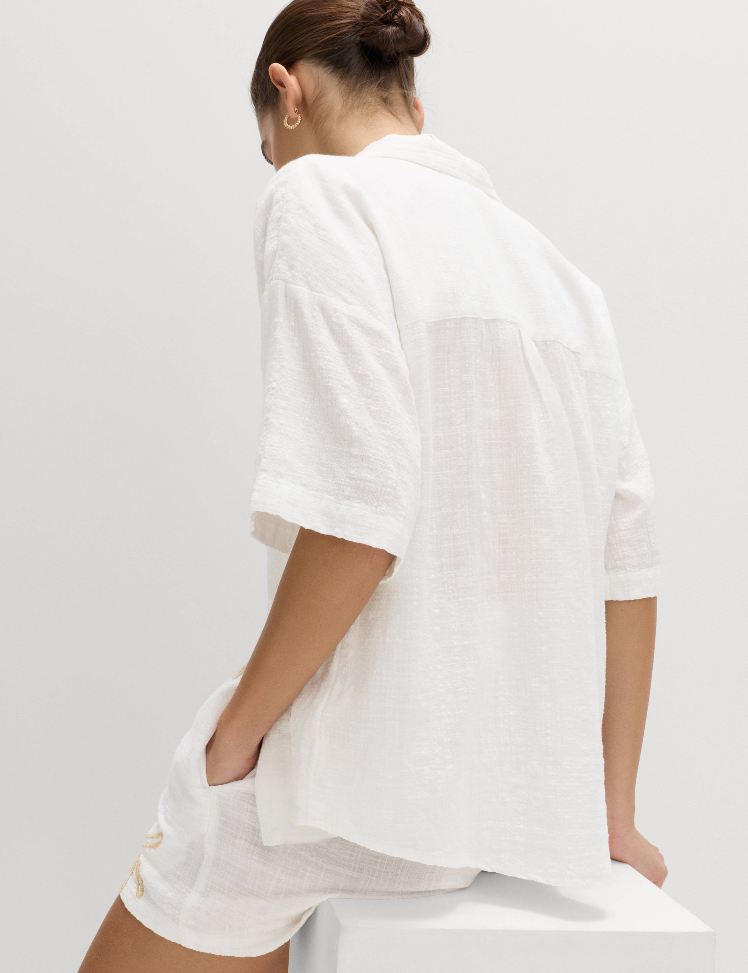 Cotton Rich Embroidered Short Sleeve Beach Shirt 4 of 6
