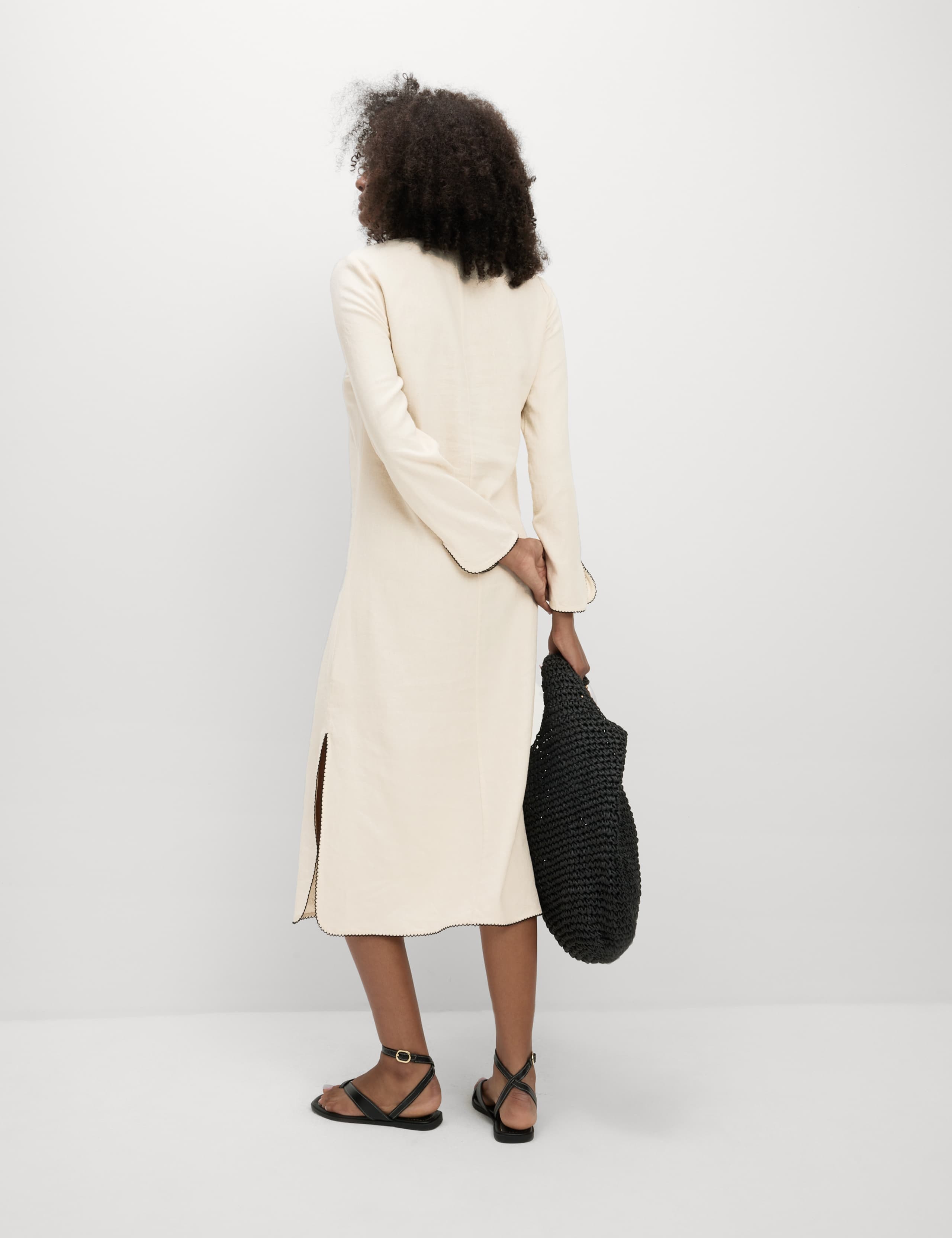 Linen Rich Embroidered Midi Shift Dress 4 of 6