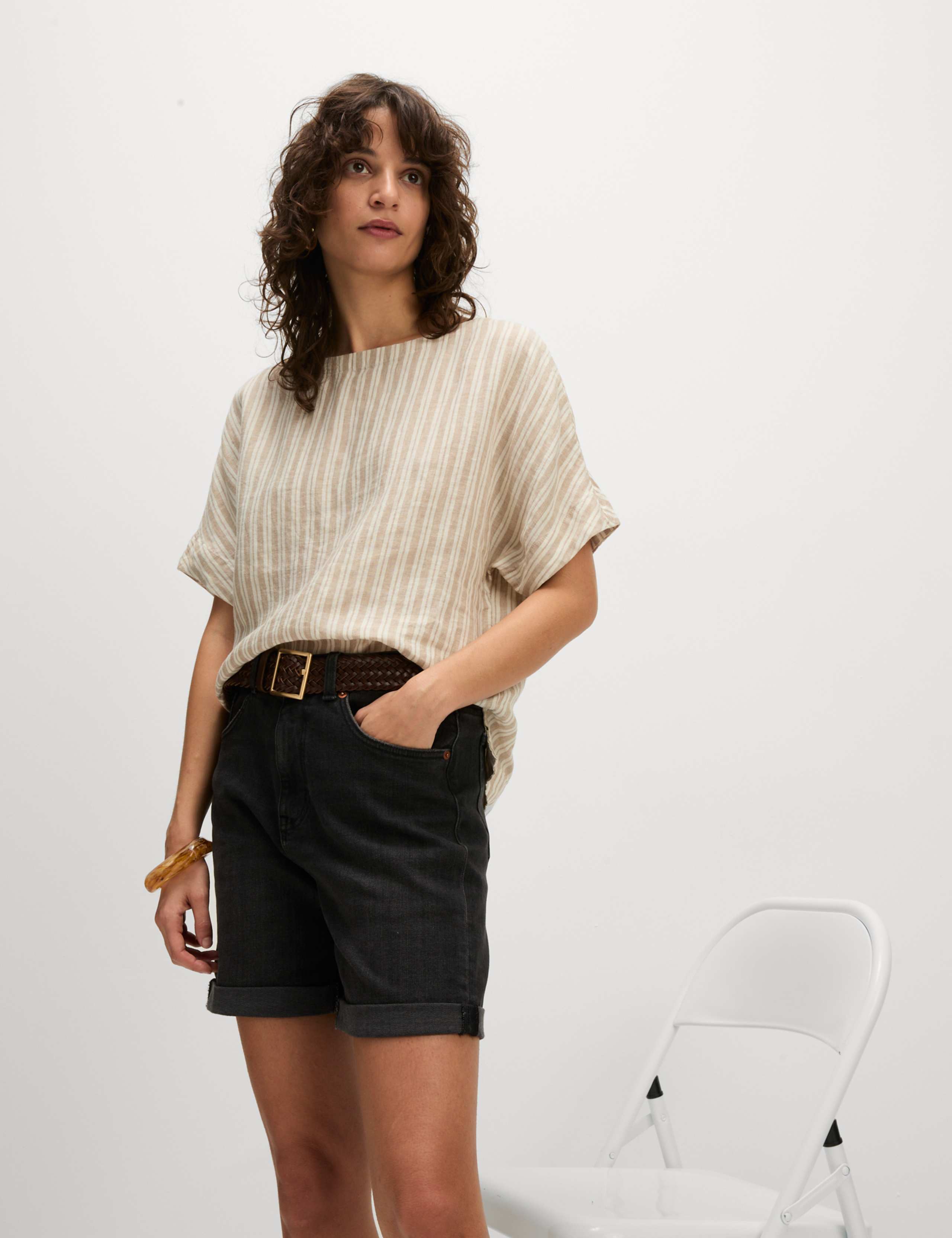 Pure Linen Striped Relaxed T-Shirt 6 of 6