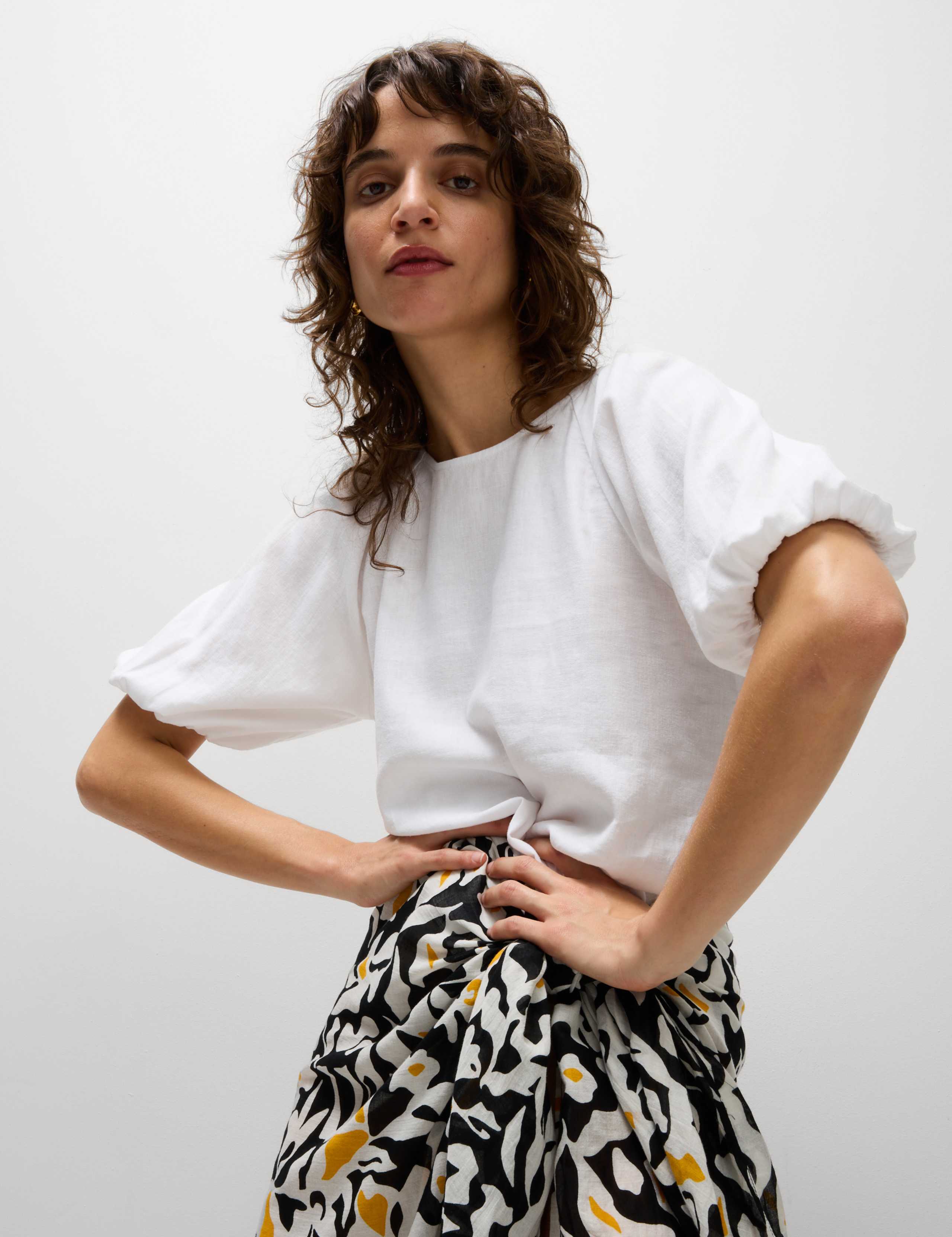 Linen Rich Round Neck Blouse 5 of 5