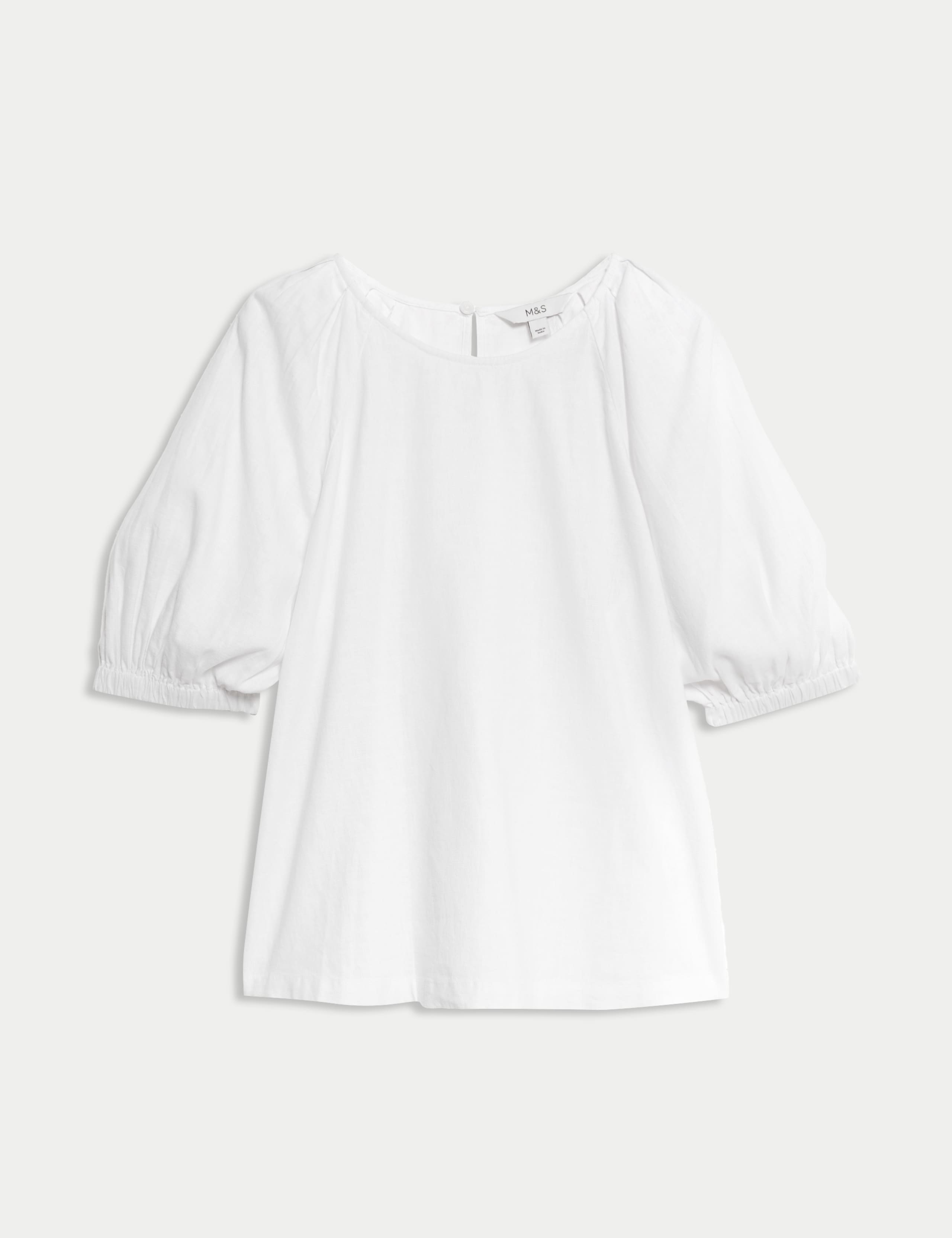 Linen Rich Round Neck Blouse 2 of 5