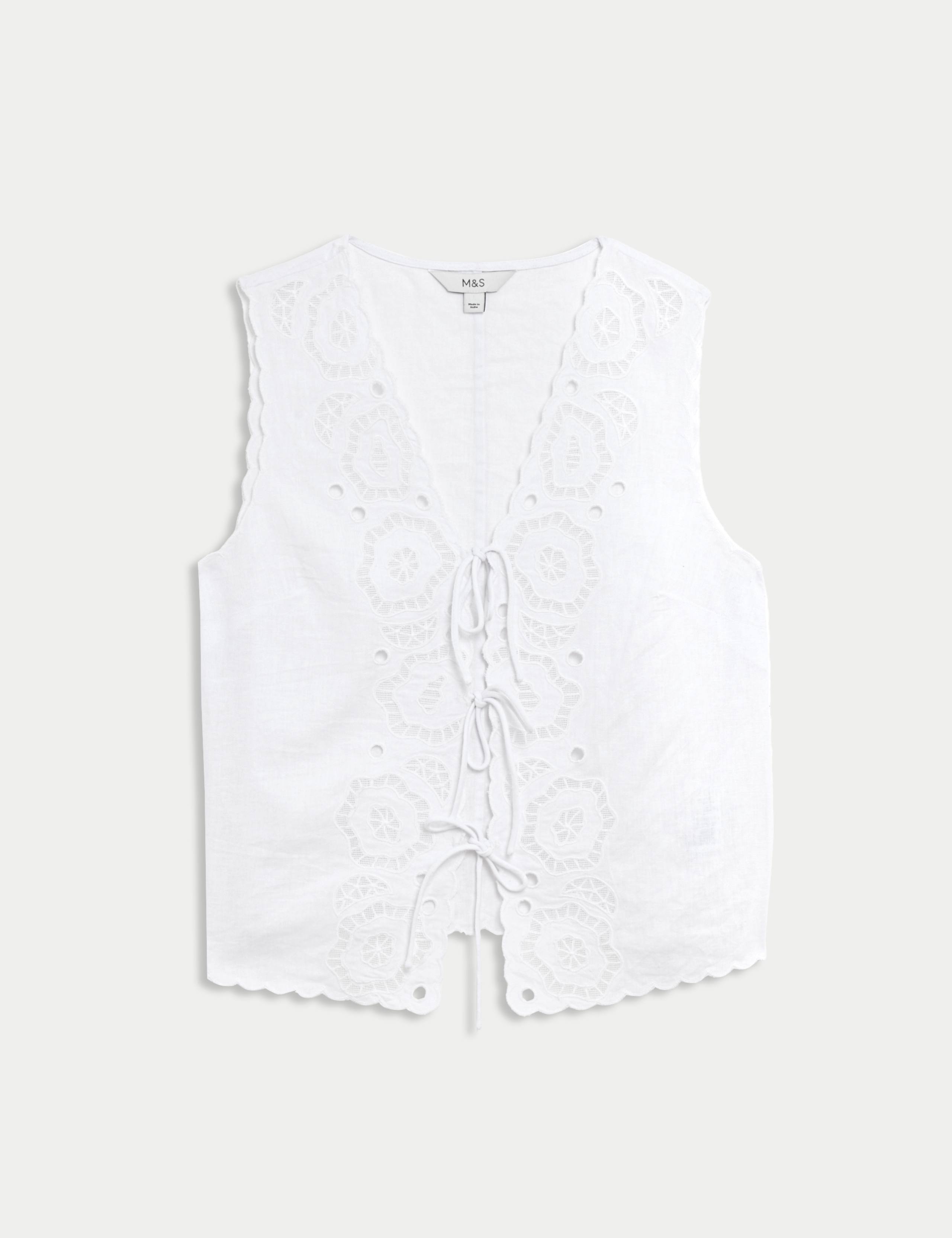 Linen Rich Cutwork Detail Top 2 of 6