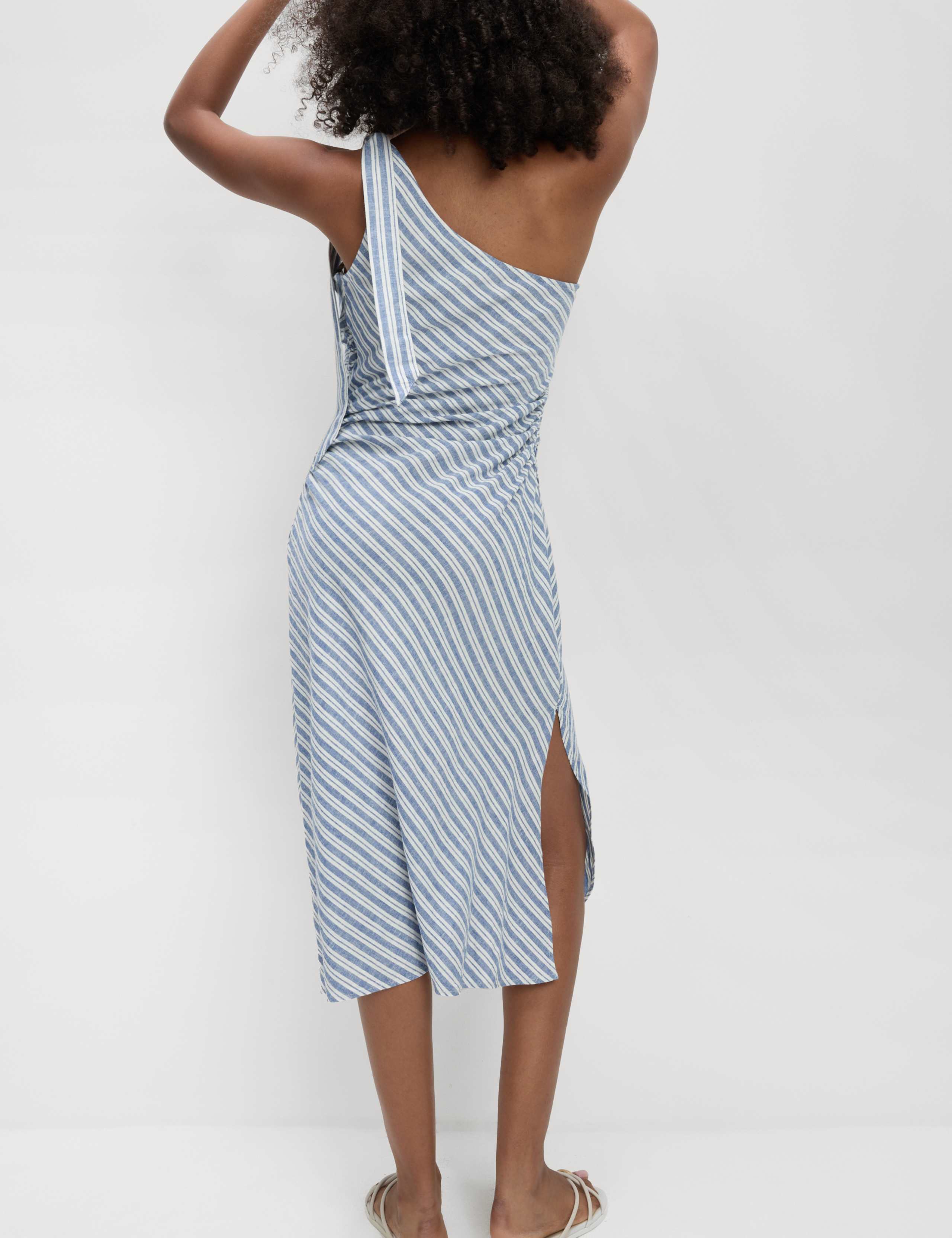 Linen-Rich Striped Midi Shift Dress 1 of 4