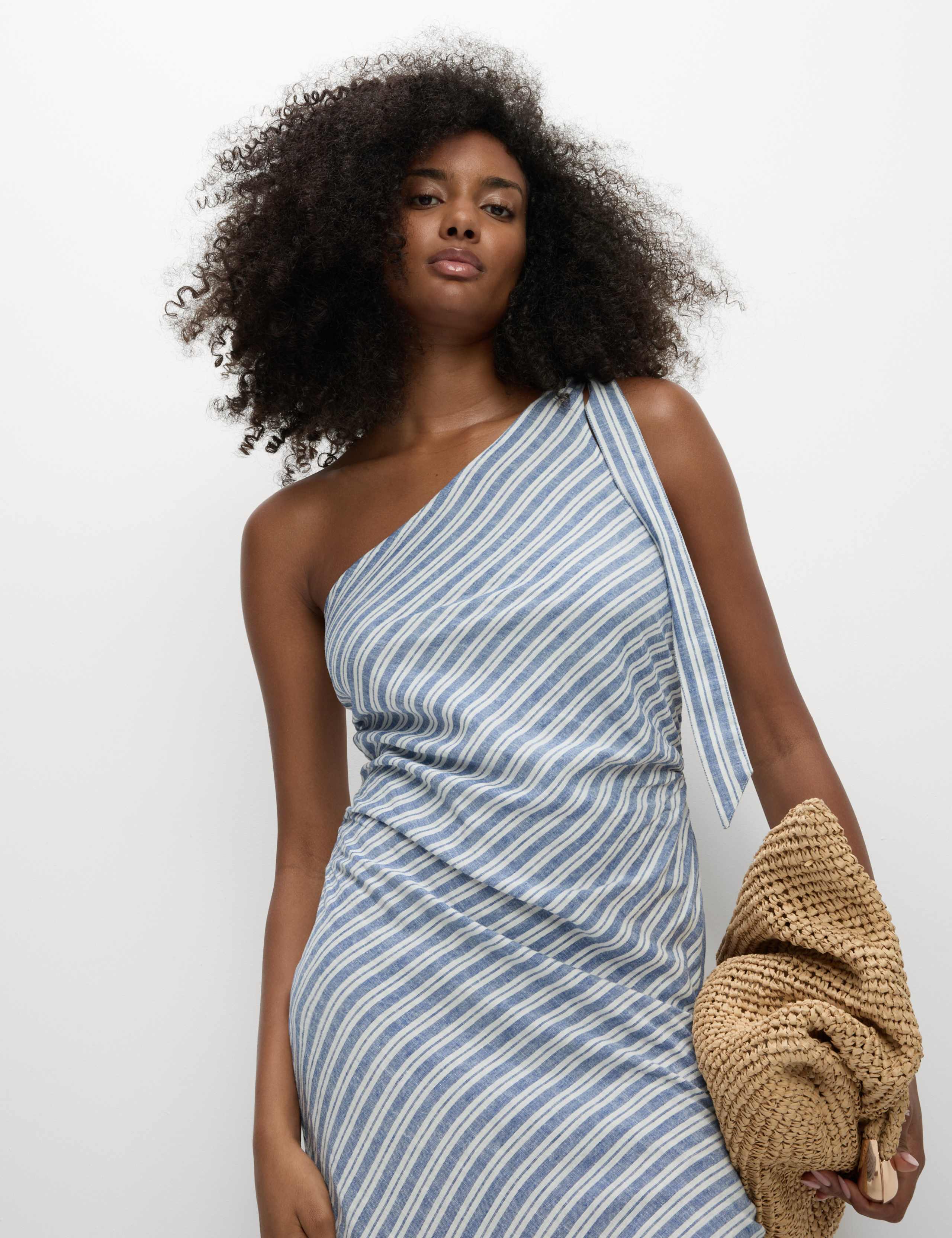 Linen-Rich Striped Midi Shift Dress 3 of 4