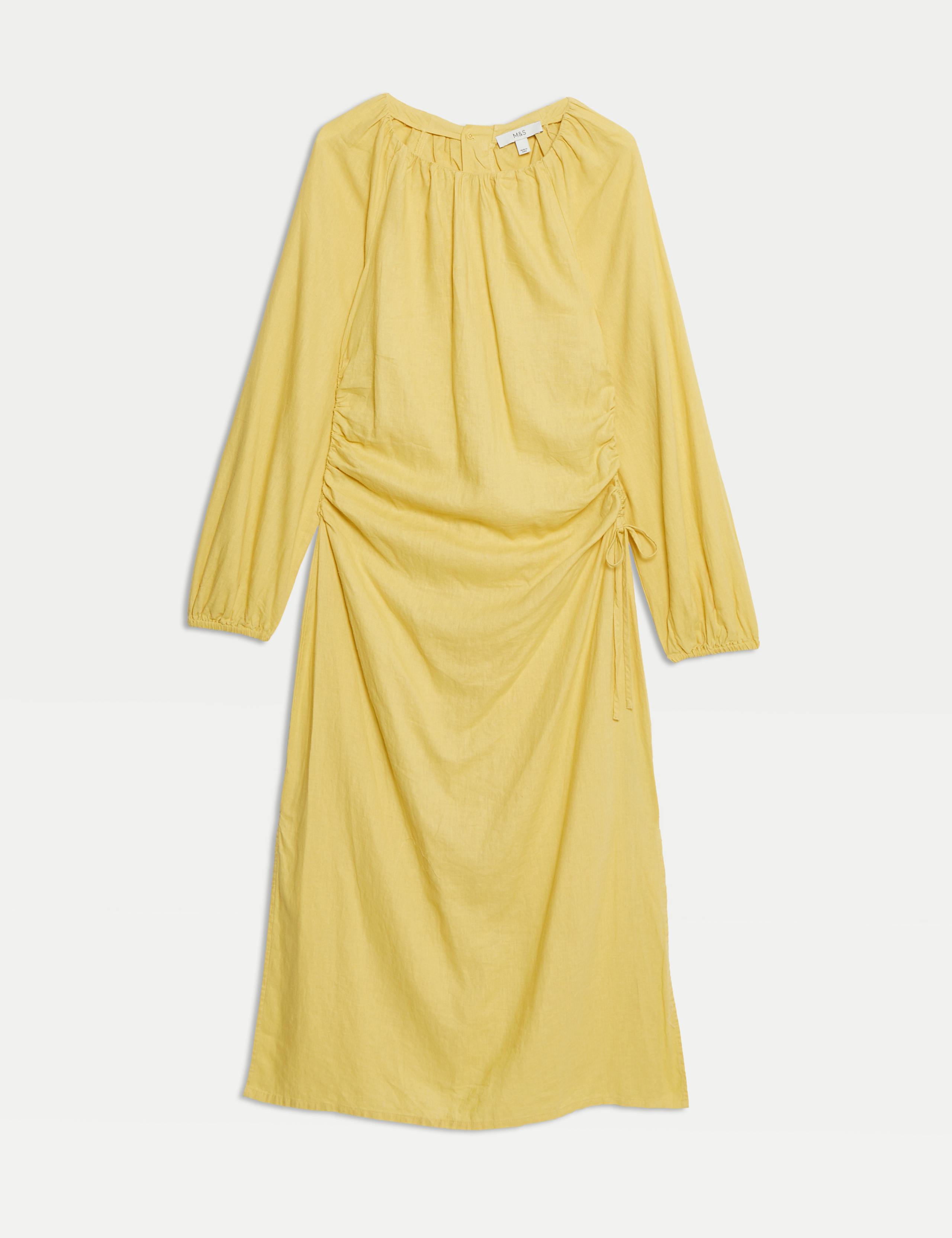 Linen Rich Side Detail Midi Shift Dress 2 of 5