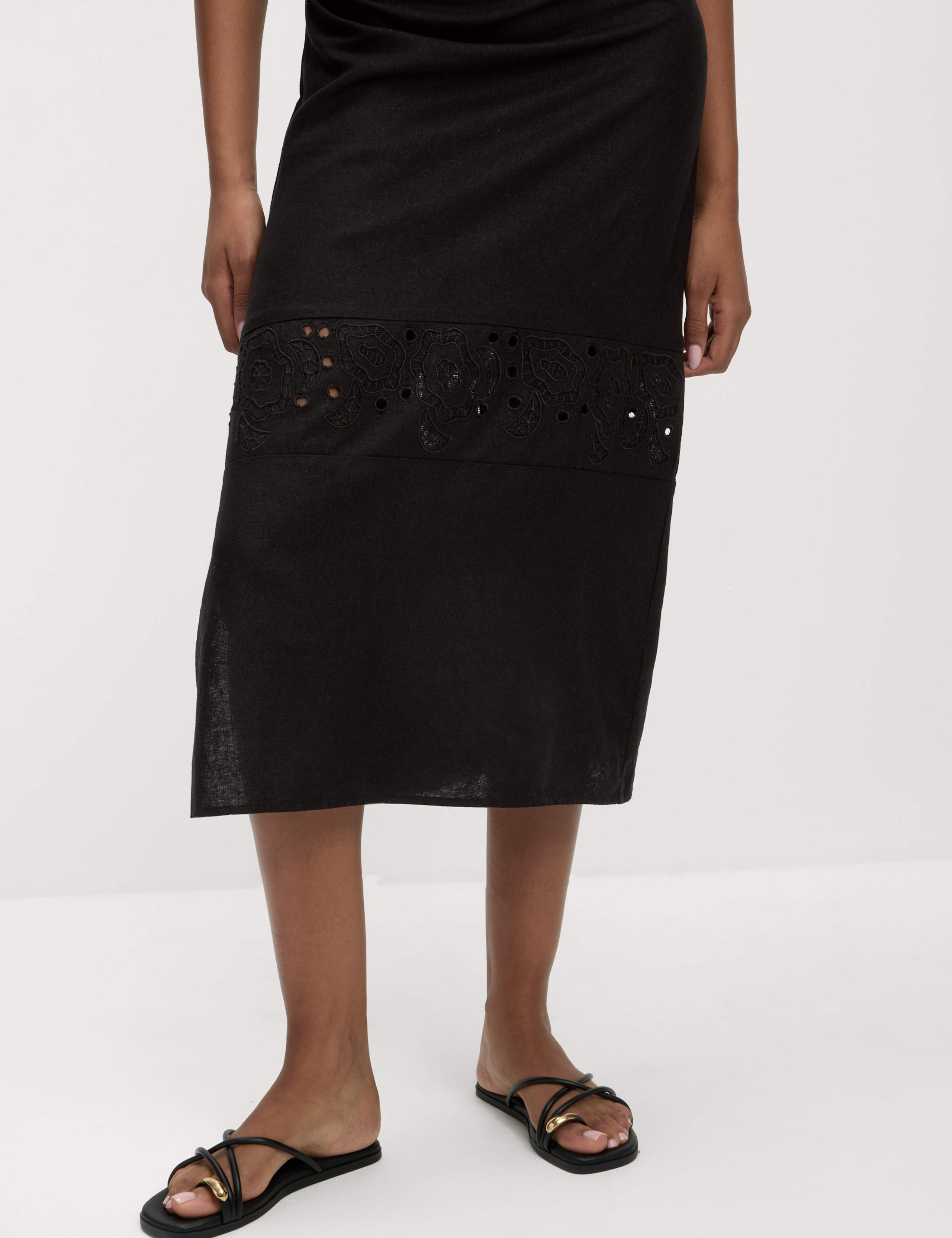 Linen Rich Broderie Midi Shift Dress 3 of 4