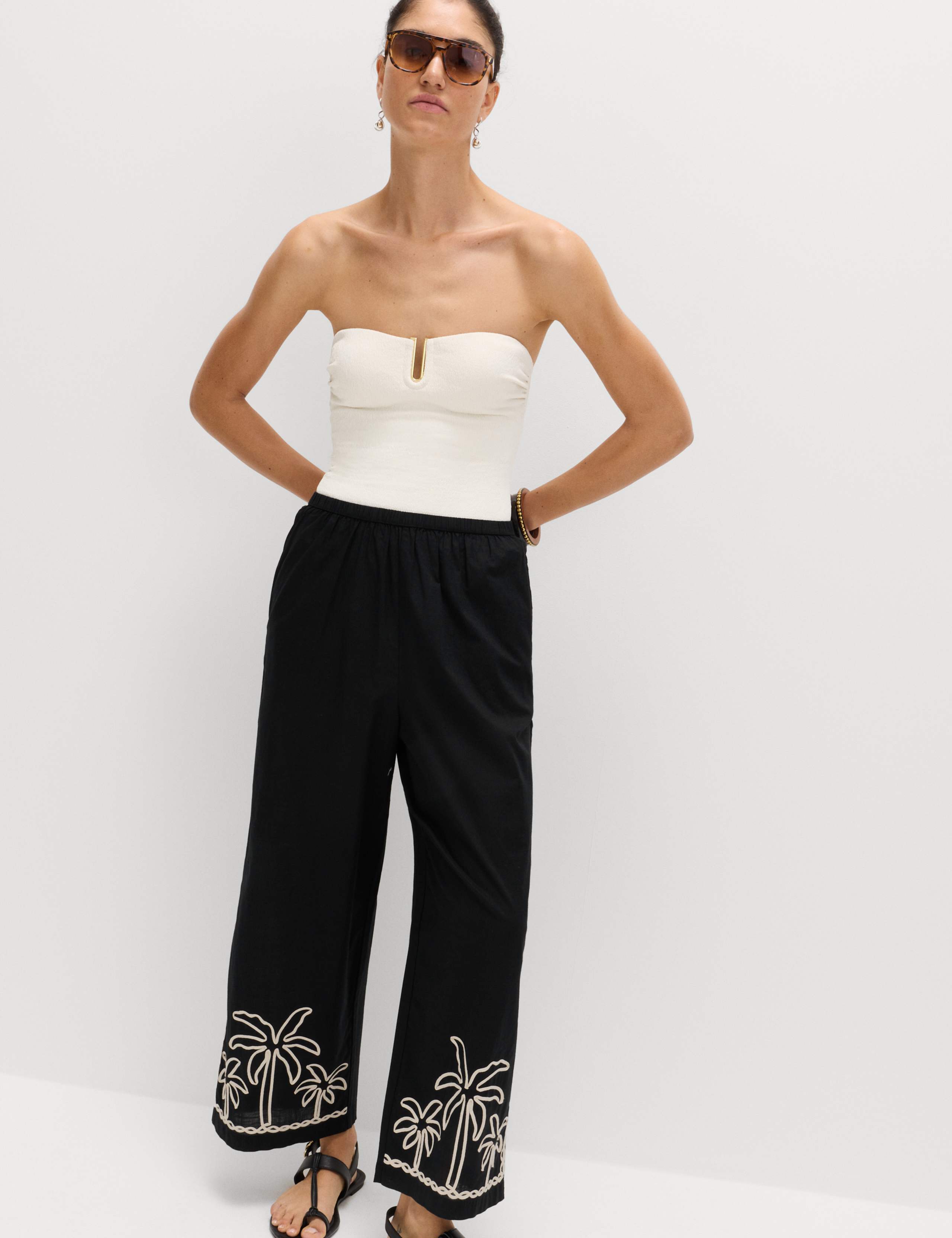 Pure Cotton Embroidered Beach Trousers 1 of 7