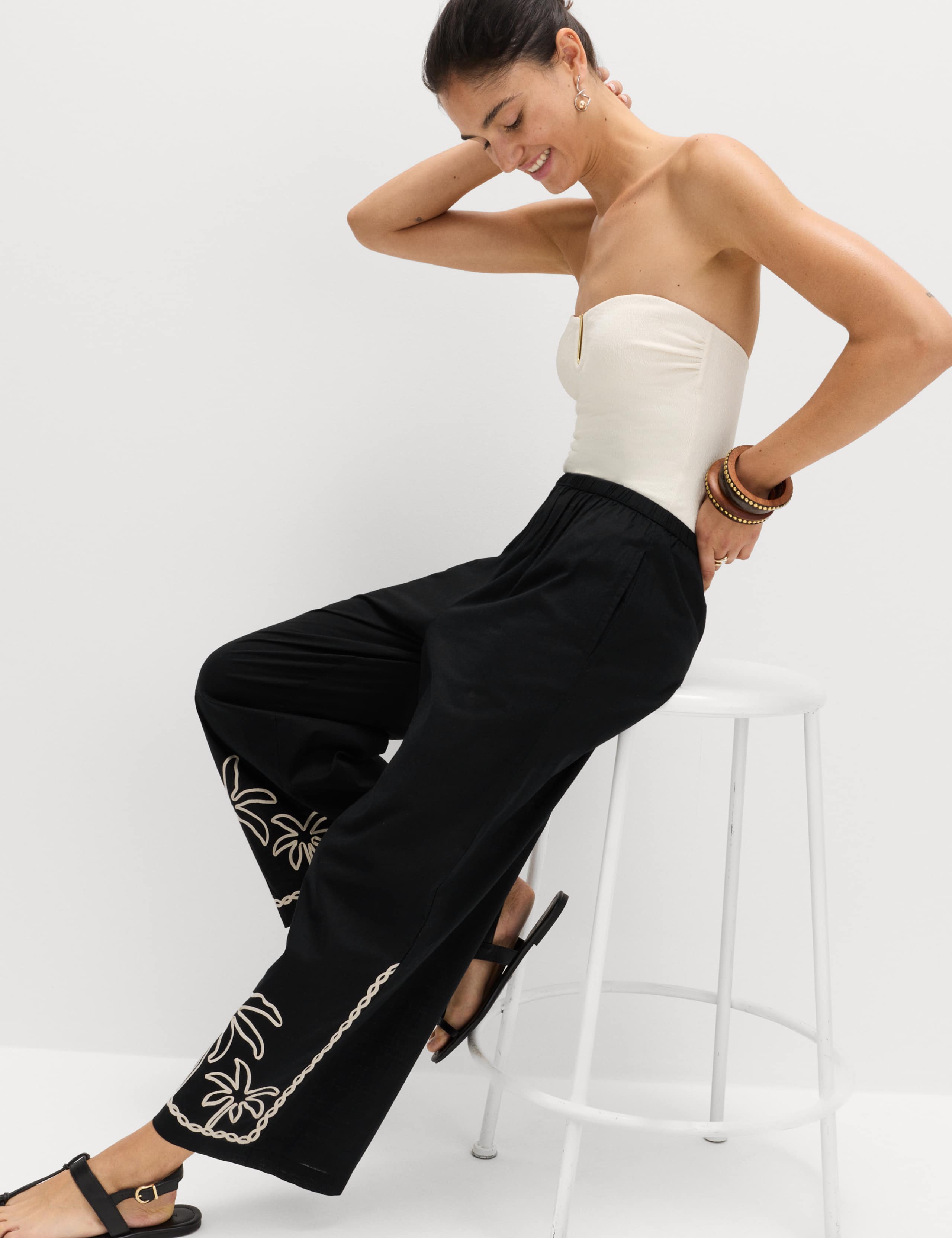 Pure Cotton Embroidered Beach Trousers 5 of 7