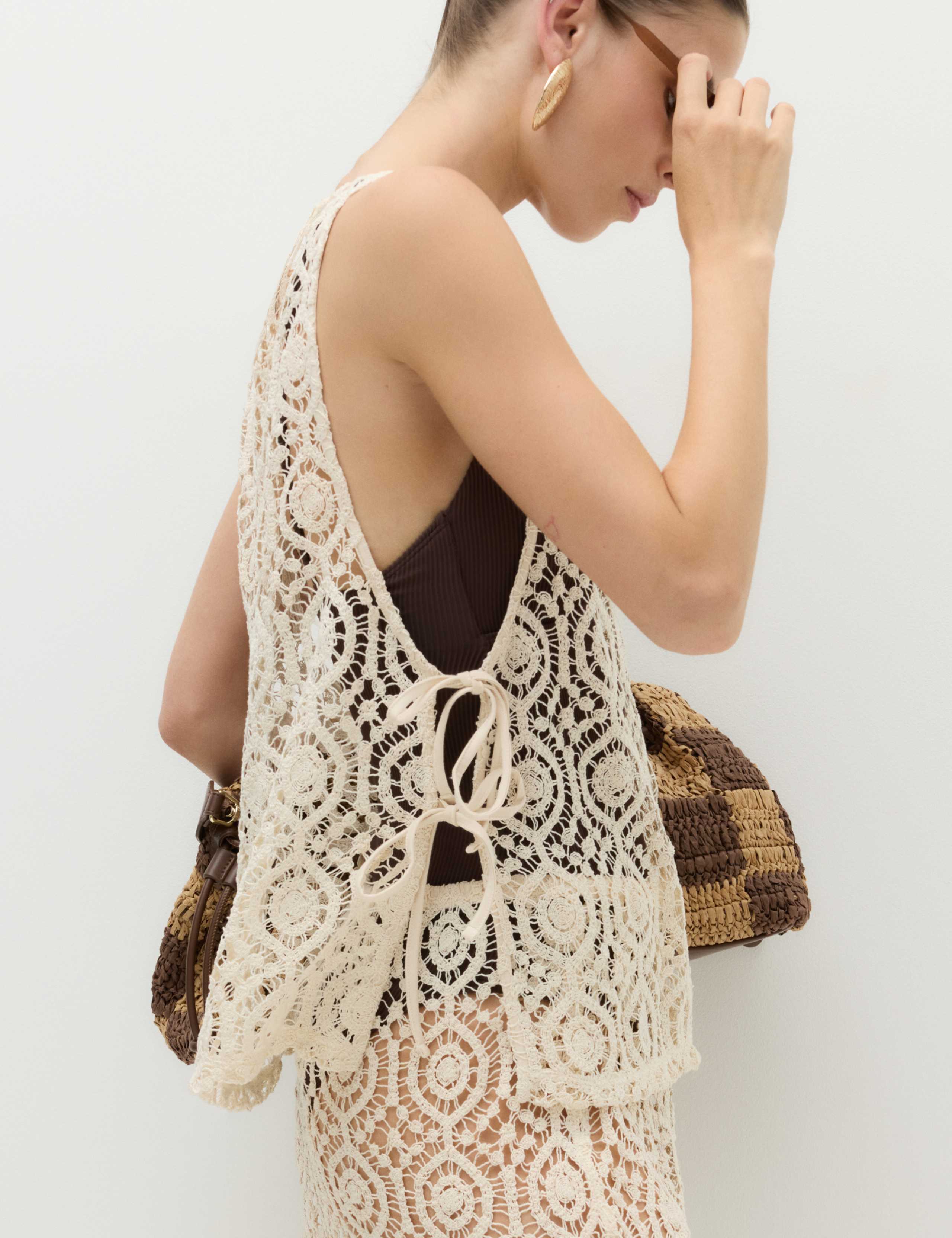 Open Textured Tie Side Sleeveless Beach Top 3 of 6