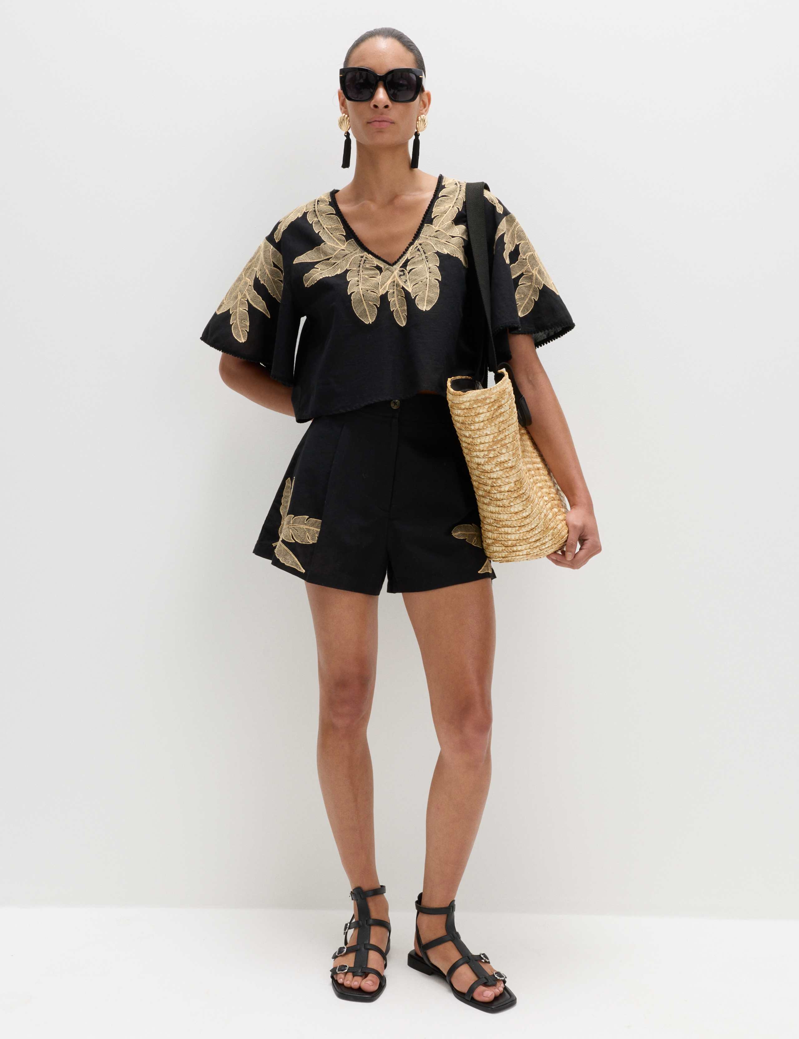 Cotton Rich Palm Embroidered Beach Top 3 of 8