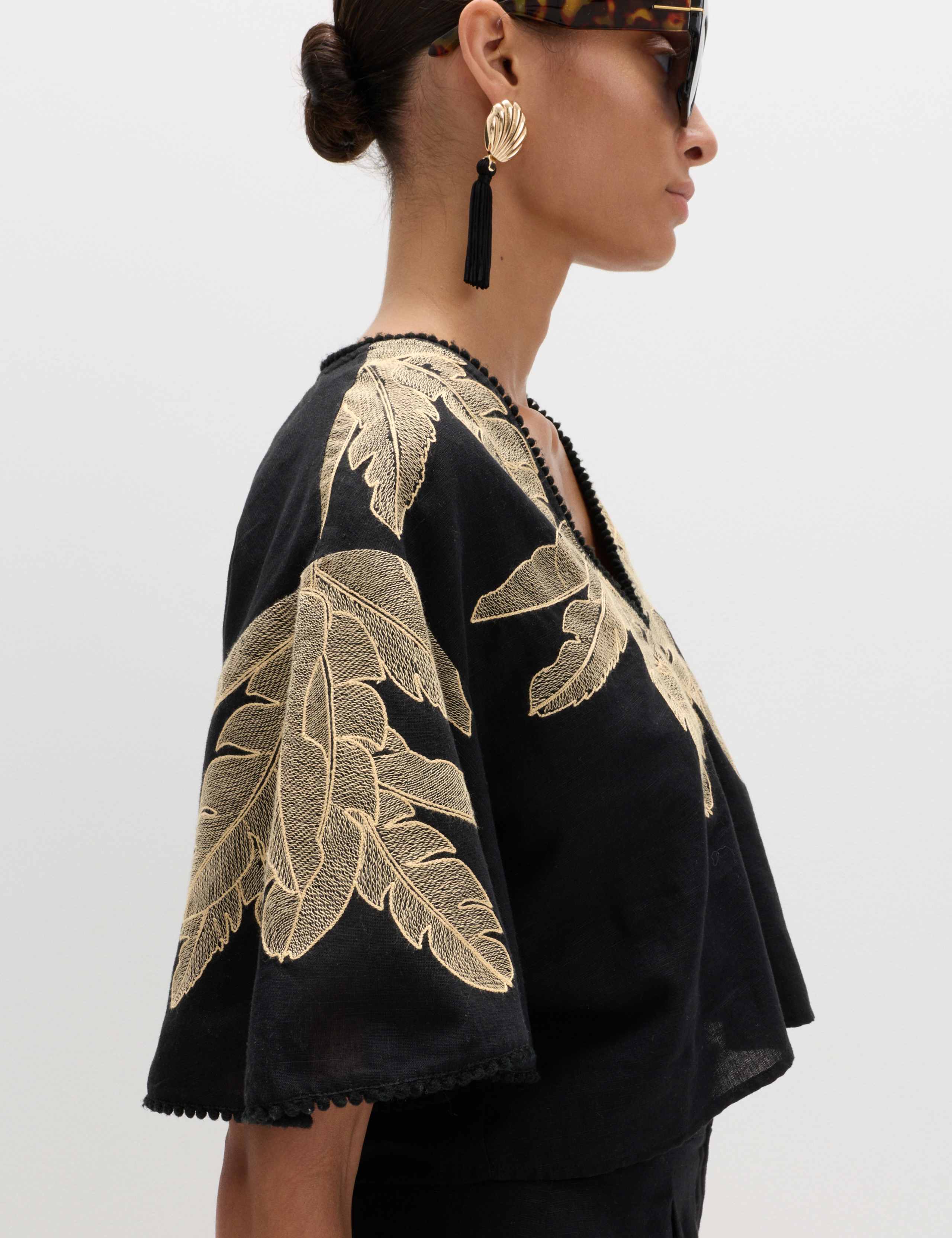 Cotton Rich Palm Embroidered Beach Top 5 of 8