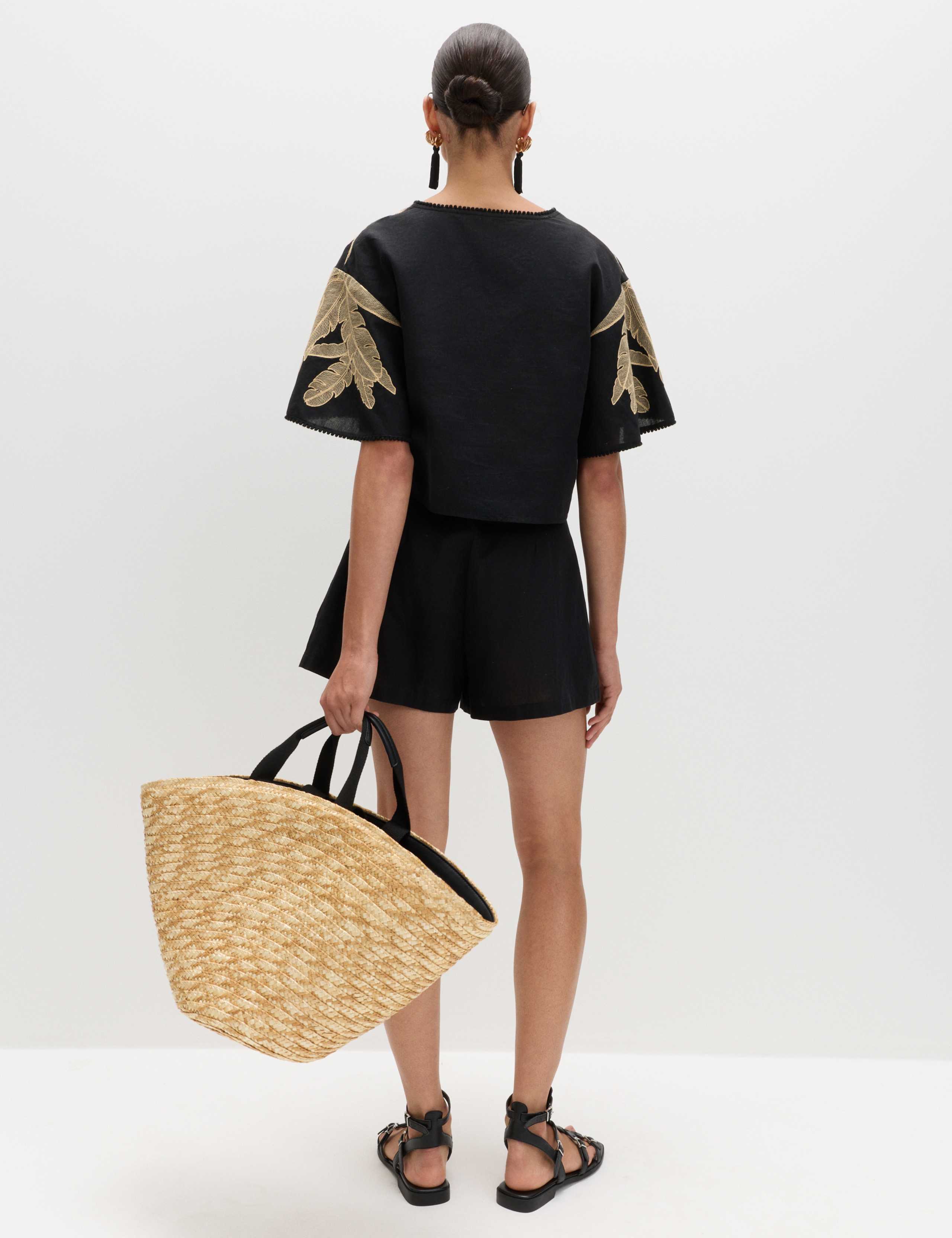 Cotton Rich Palm Embroidered Beach Shorts 3 of 6