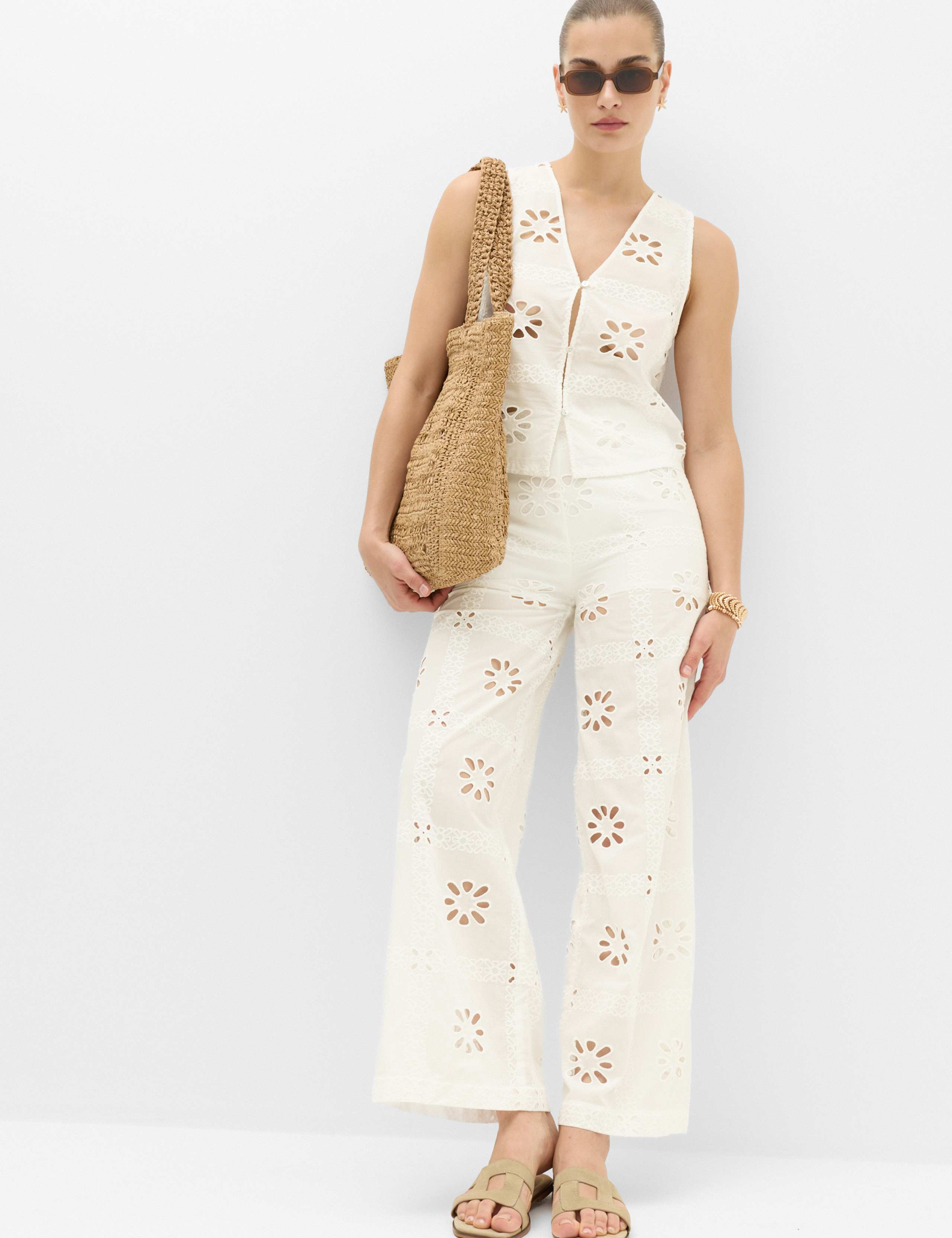 Pure Cotton Cutwork Sleeveless Beach Top 3 of 5