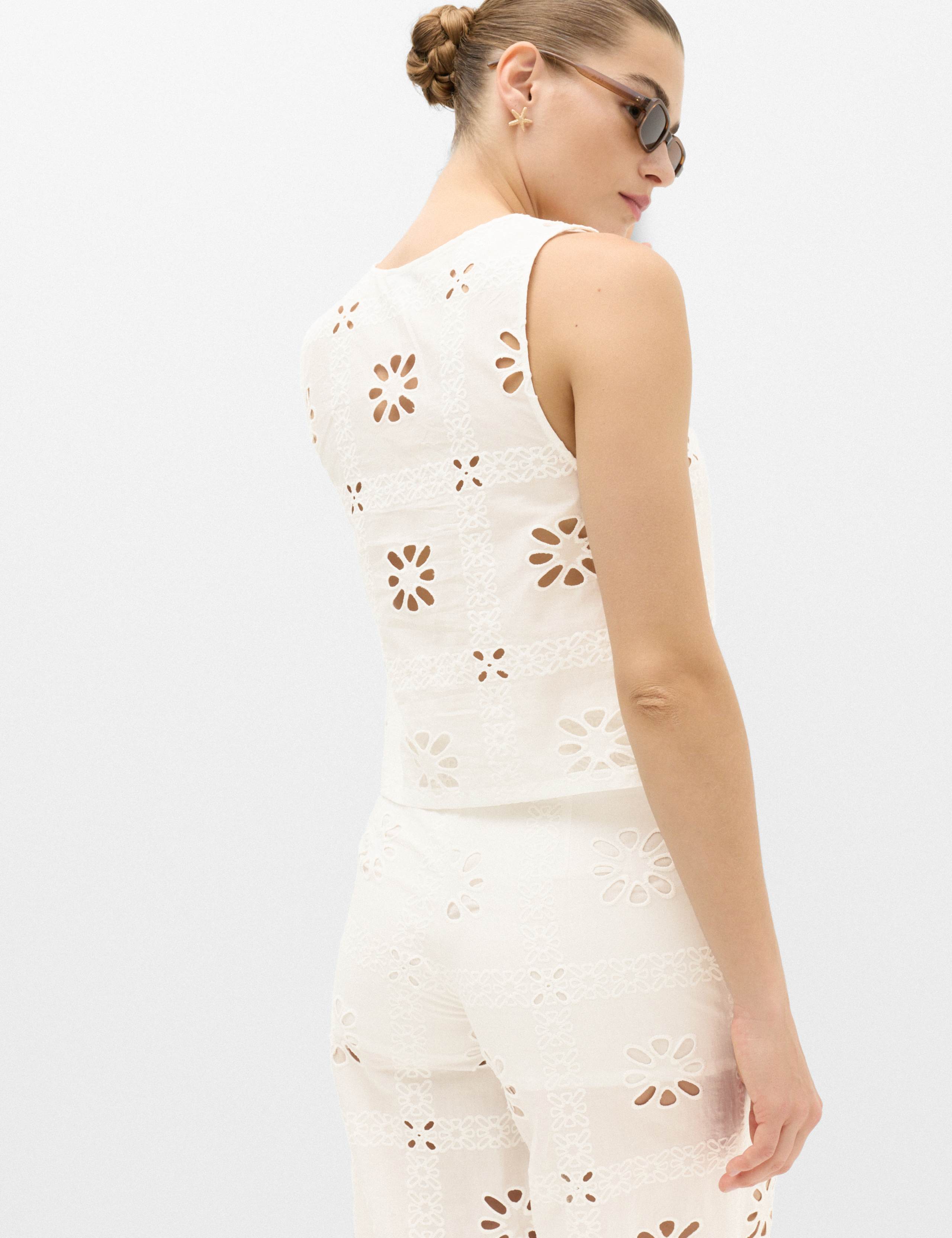 Pure Cotton Cutwork Sleeveless Beach Top 4 of 5
