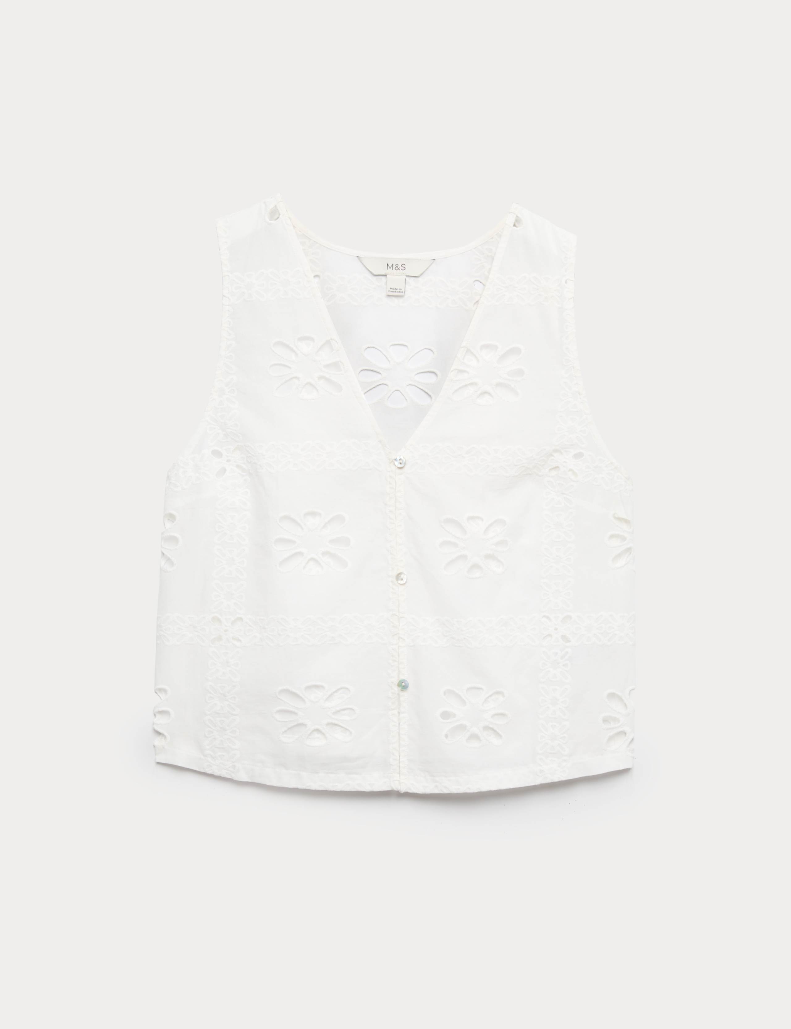 Pure Cotton Cutwork Sleeveless Beach Top 2 of 5