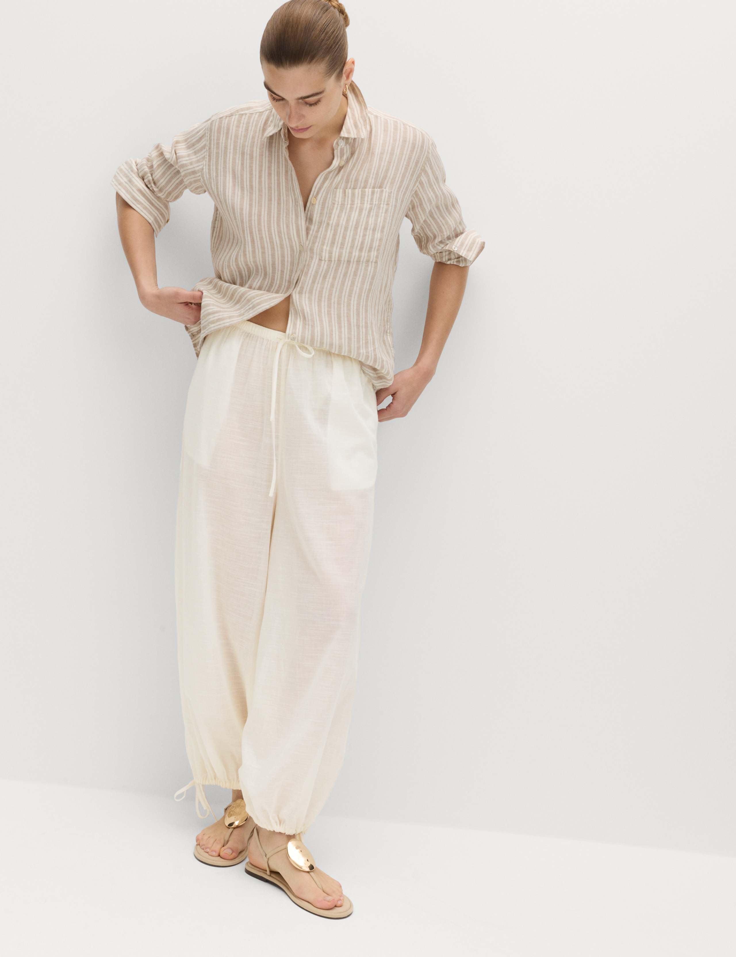 Pure Cotton Bubble Hem Beach Trousers 1 of 7