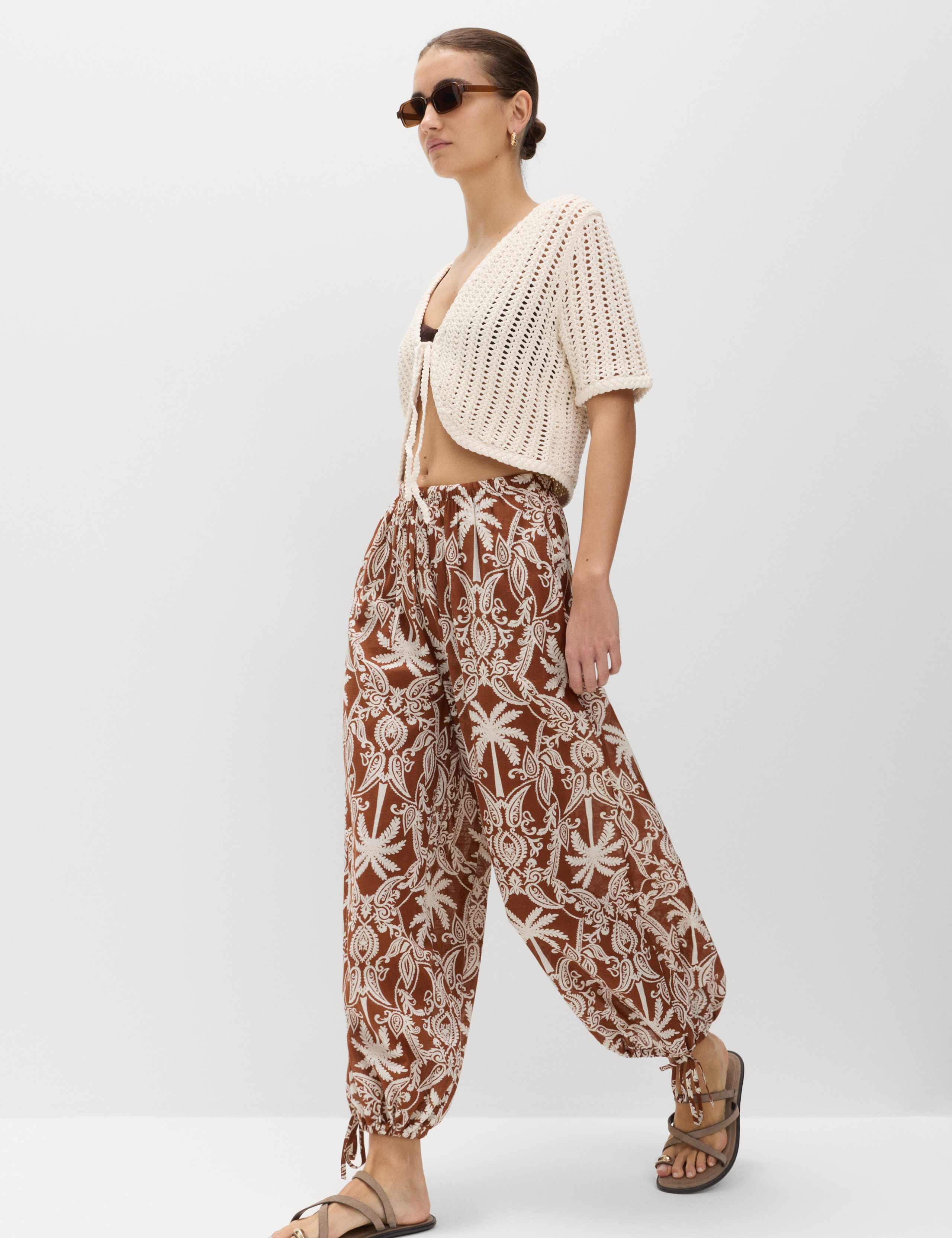 Pure Cotton Printed Bubble Hem Beach Trousers 1 of 6