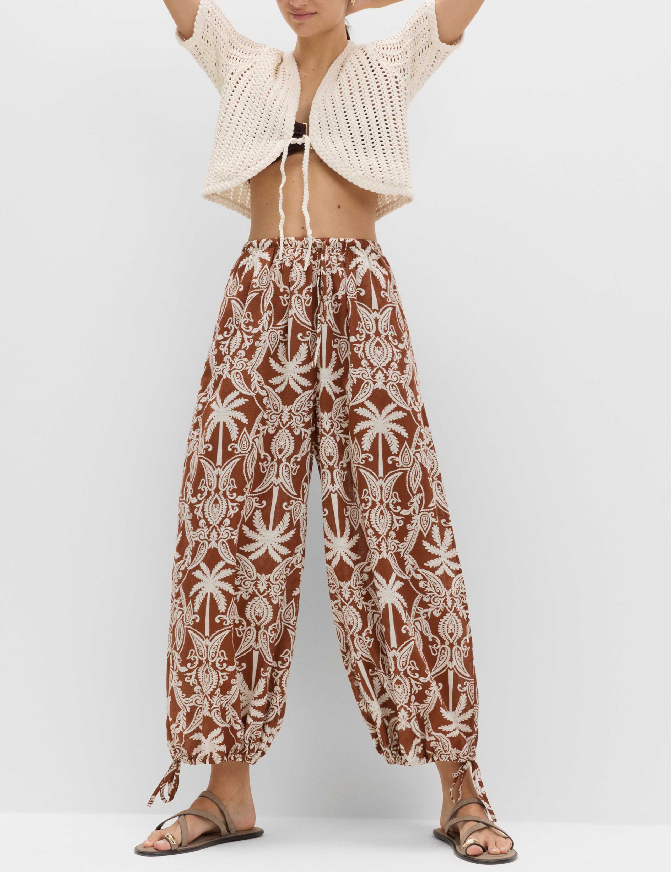 Pure Cotton Printed Bubble Hem Beach Trousers 6 of 6