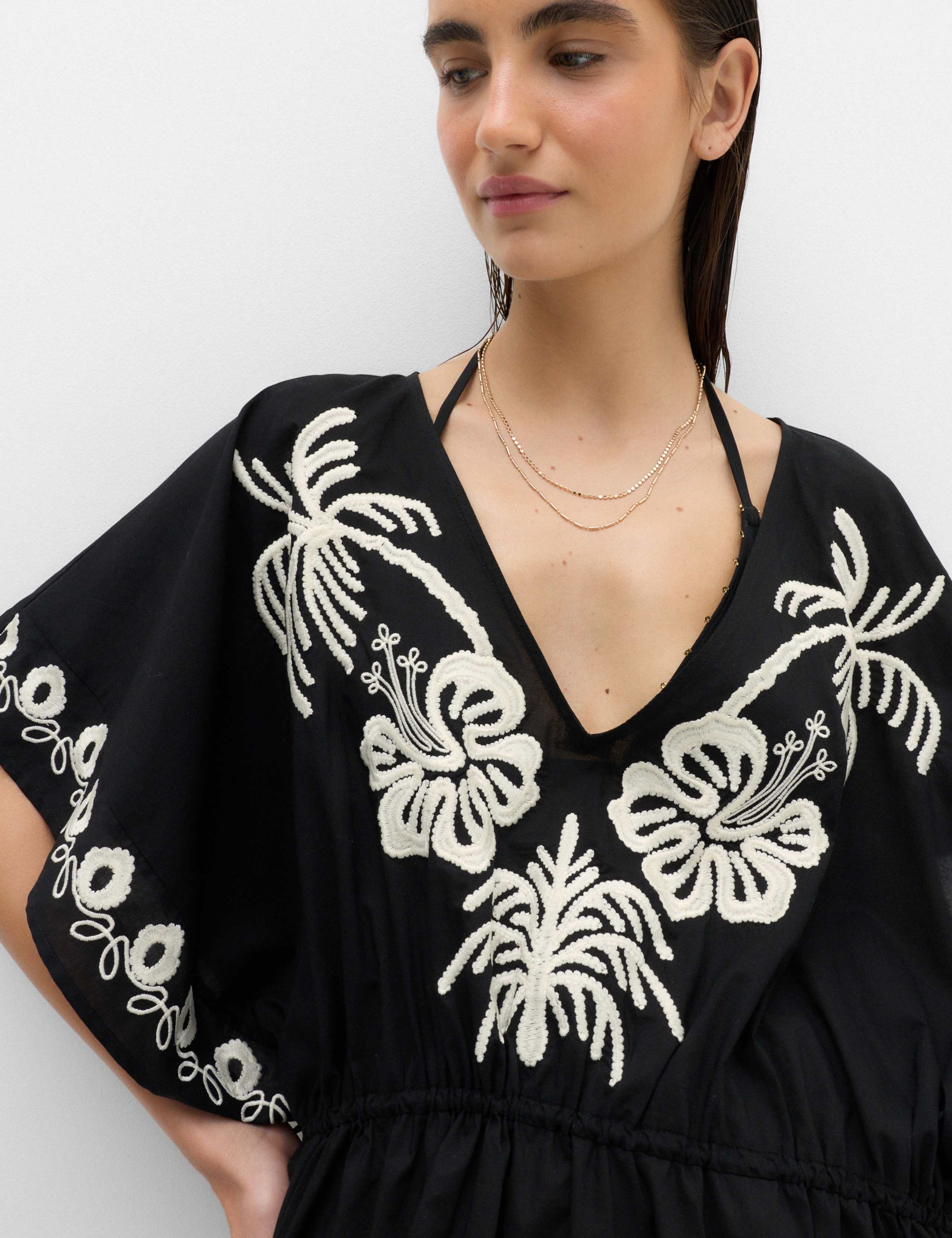 Pure Cotton Embroidered Palm Placement Kaftan 5 of 5