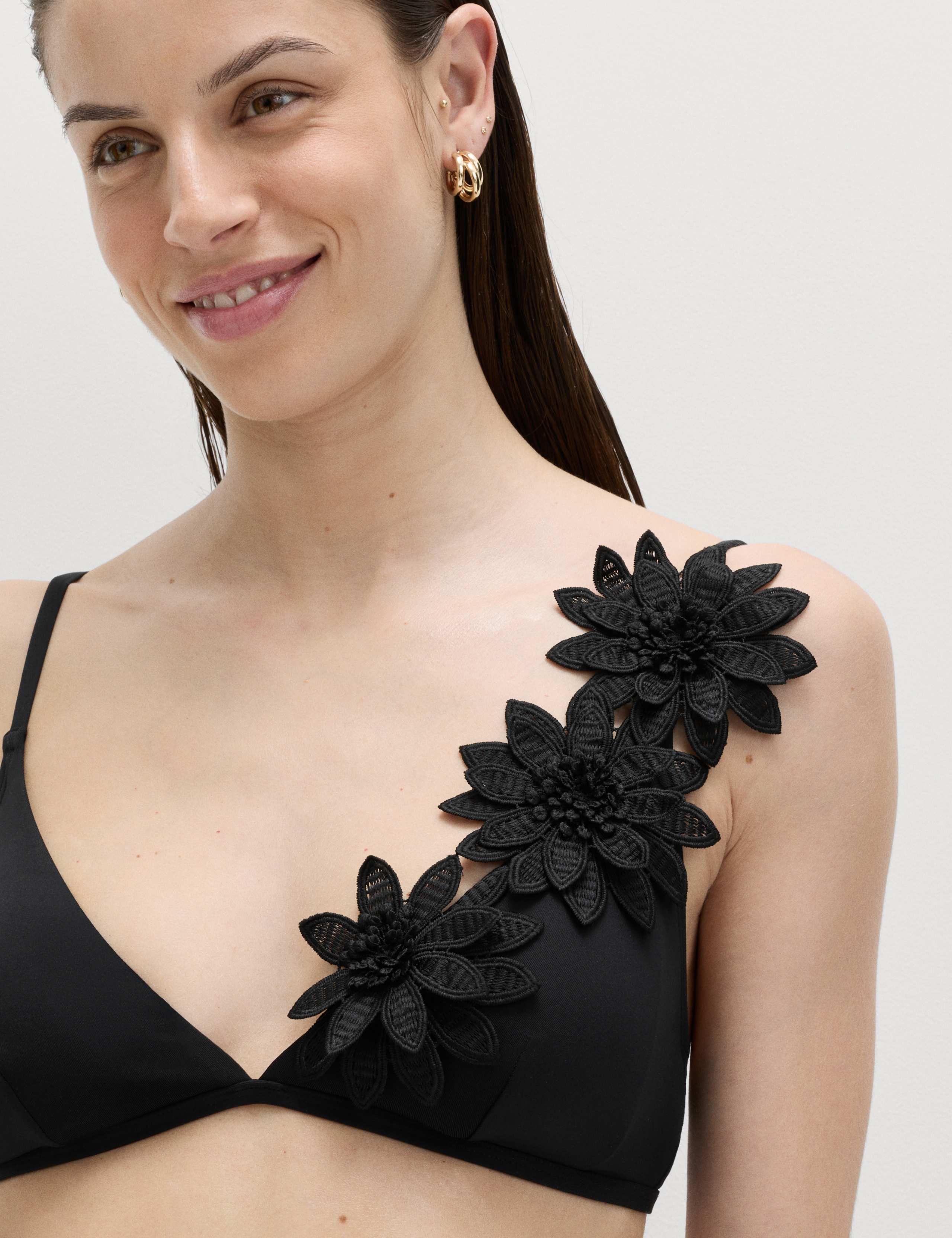 Floral Detail Plunge Bikini Top 1 of 4