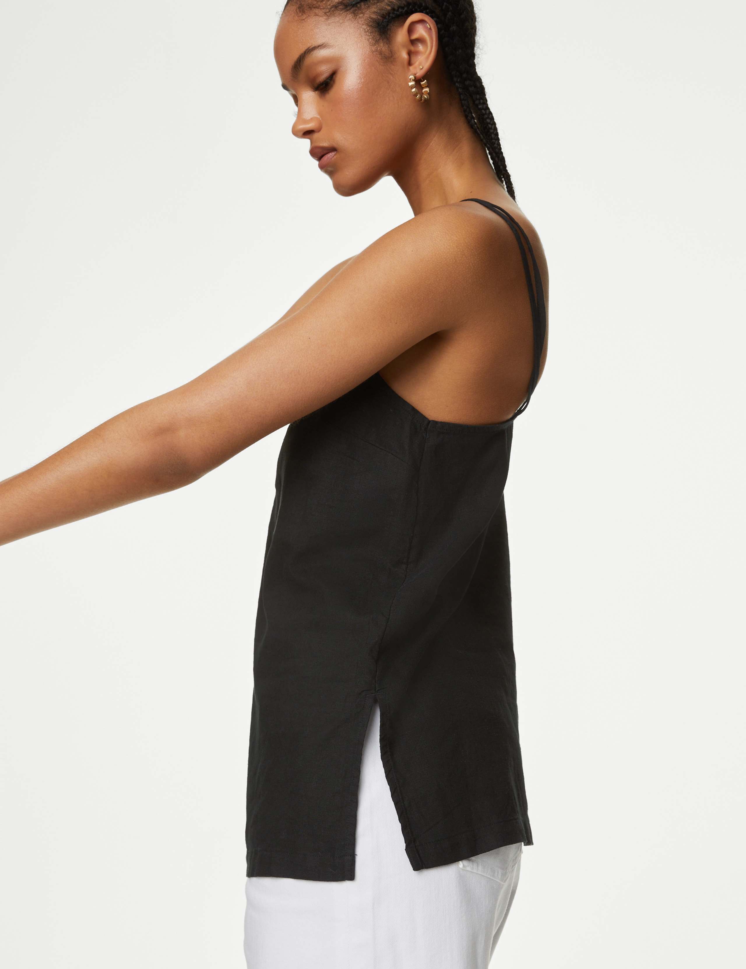 Linen Rich Beaded Longline Cami Top 3 of 7