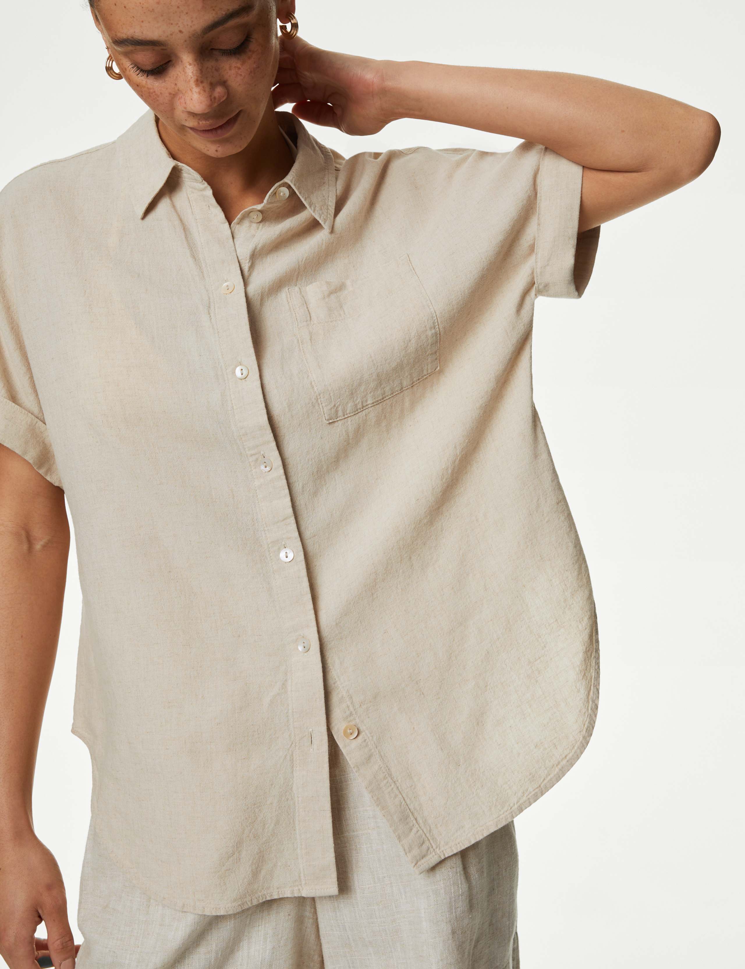 Linen Blend Collared Button Through Shirt 3 of 4
