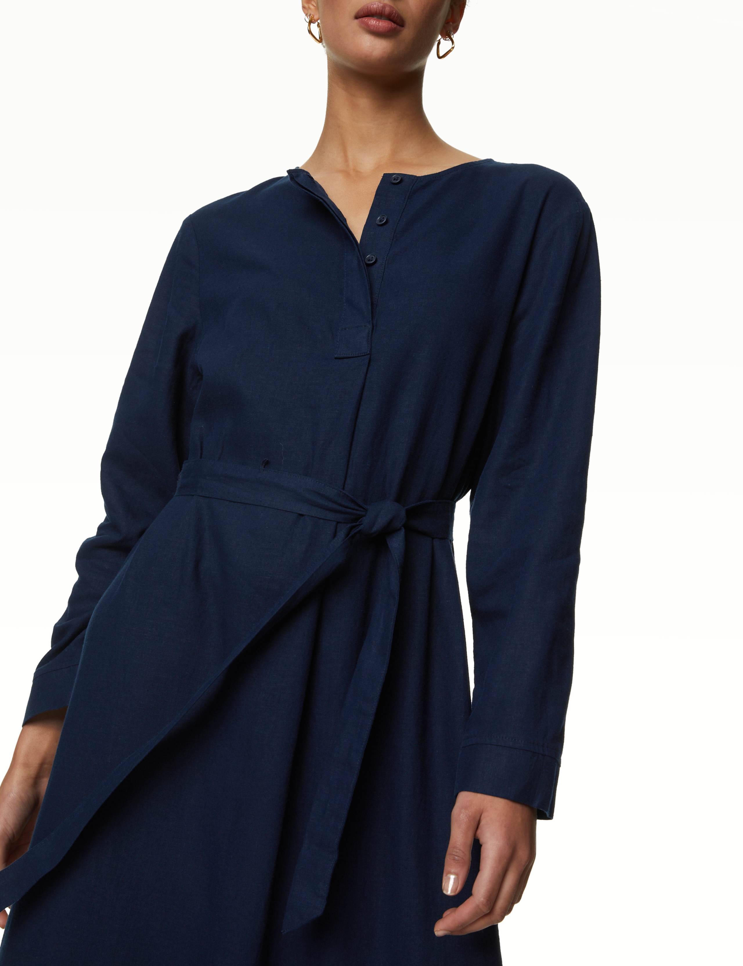 Linen Rich Belted Midi Shift Dress 3 of 4