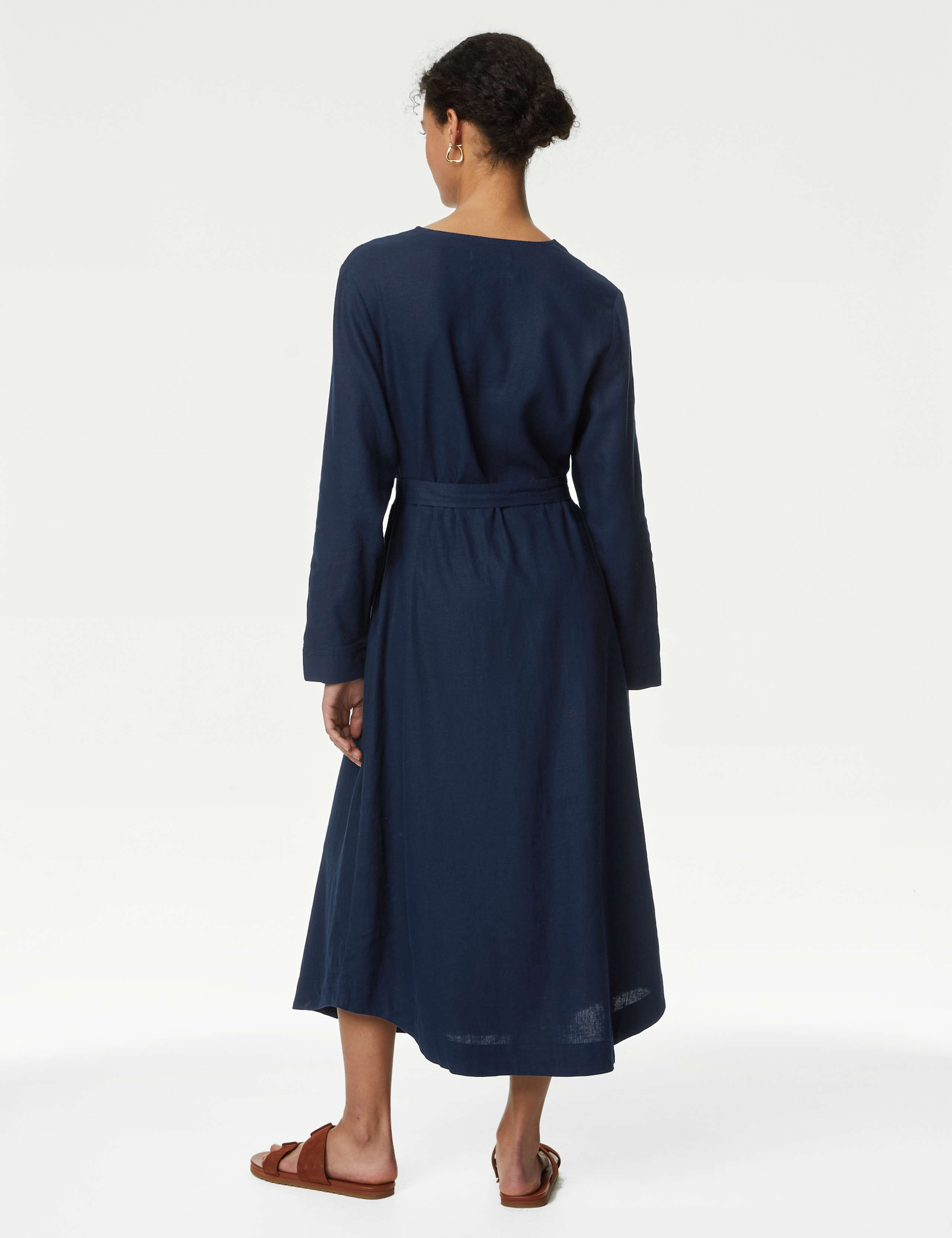 Linen Rich Belted Midi Shift Dress 4 of 4