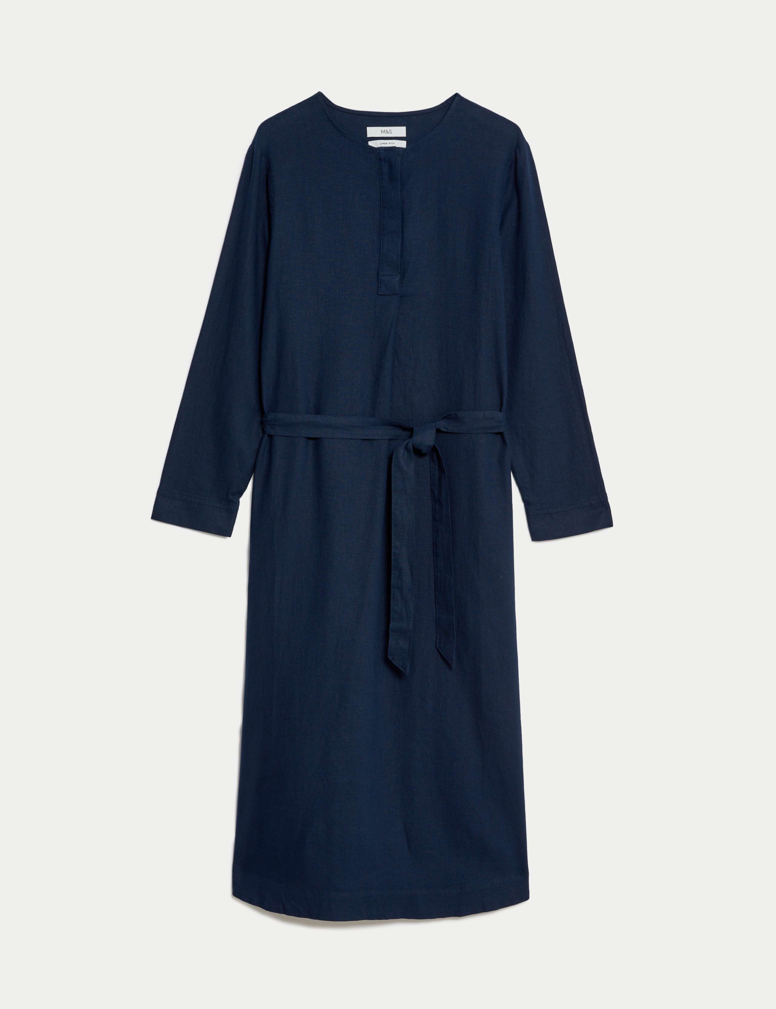 Linen Rich Belted Midi Shift Dress 2 of 4