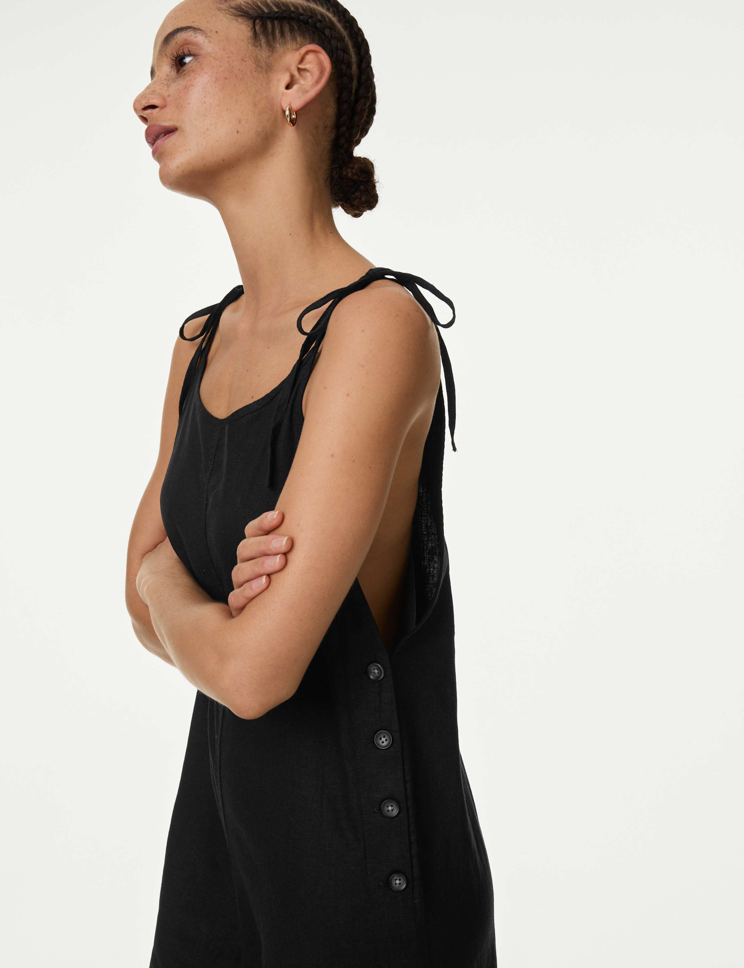 Linen Rich Wide Leg Cropped Jumpsuit 2 of 3