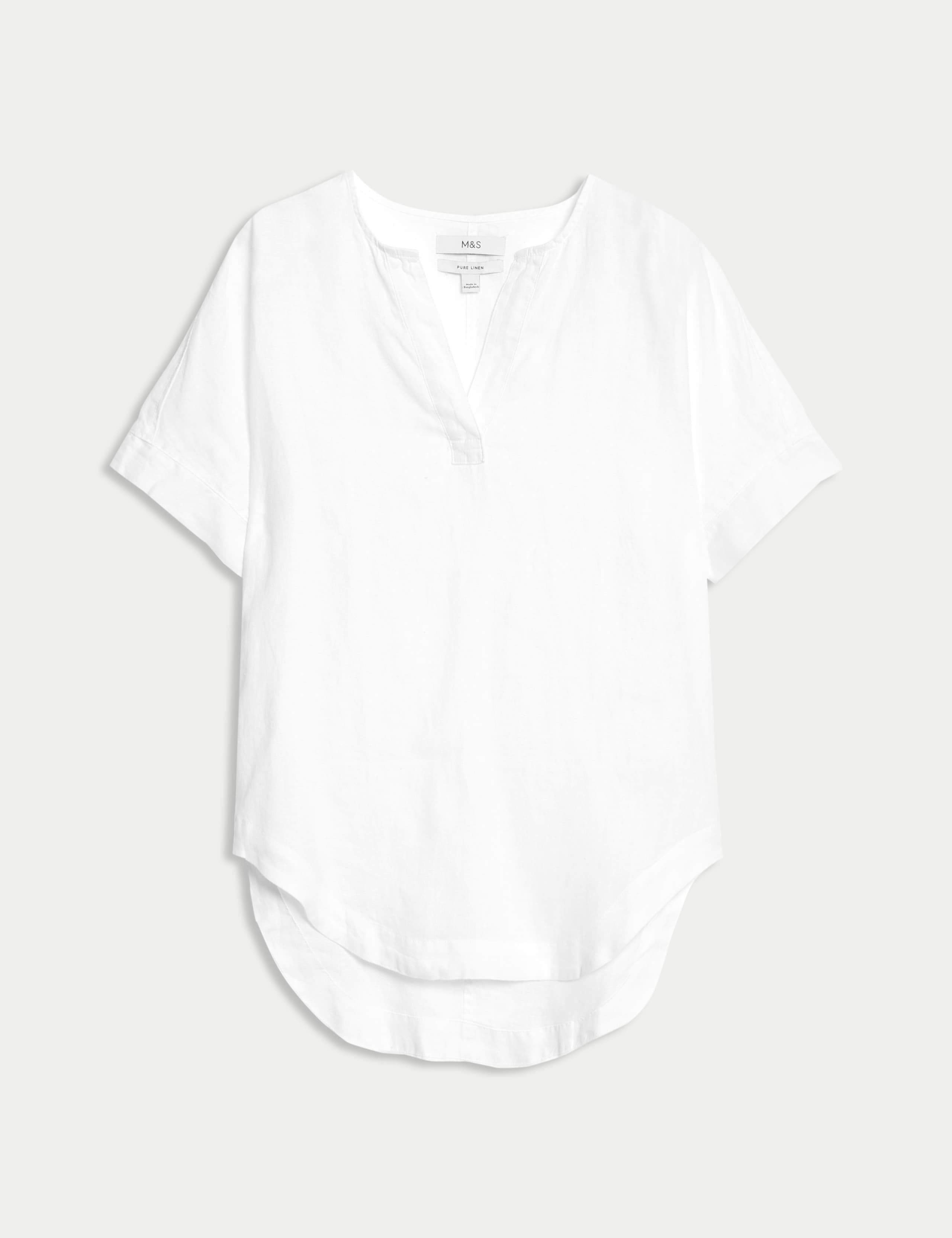 Pure Linen V-Neck Popover Blouse 2 of 4