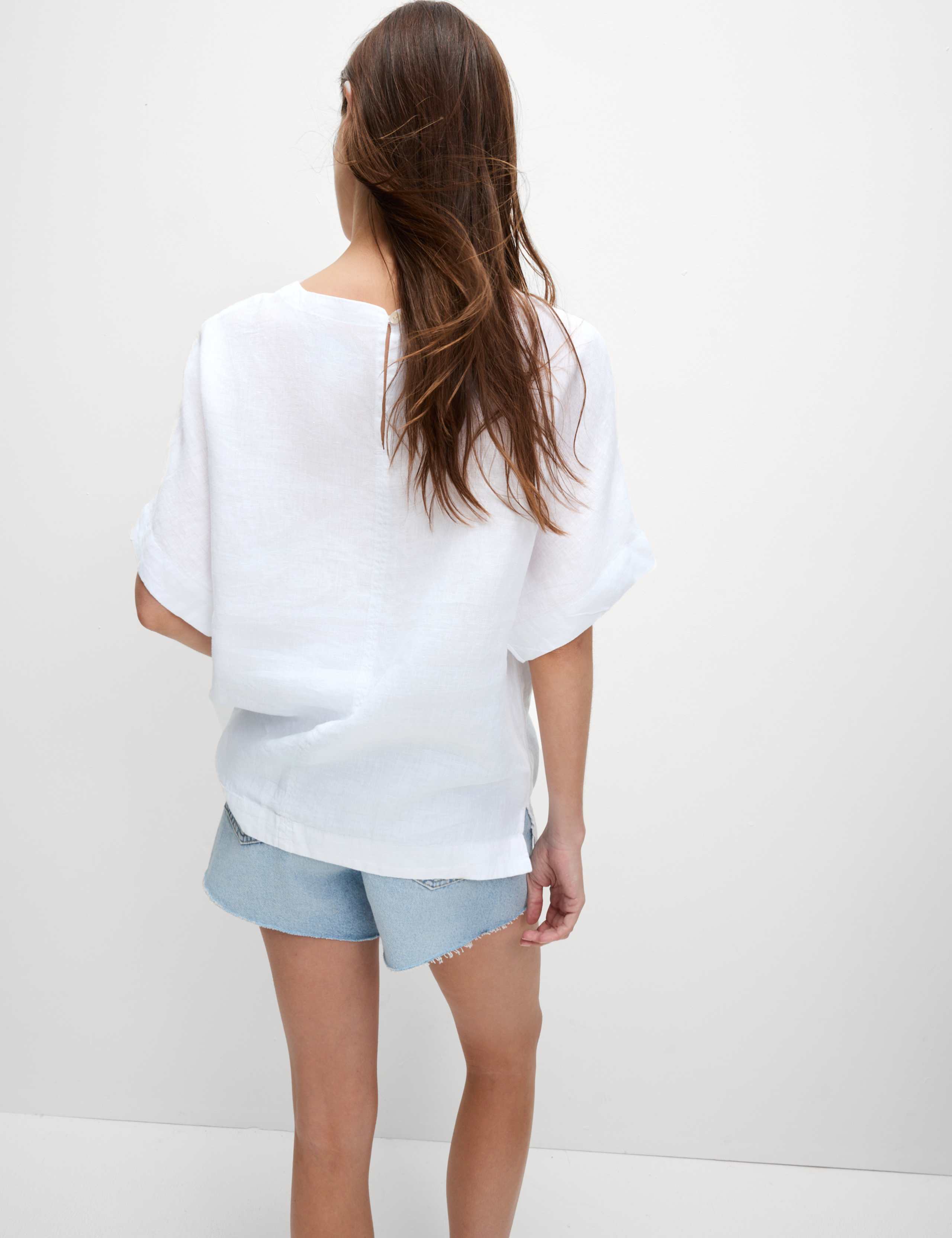 Pure Linen Round Neck Relaxed Blouse 4 of 5