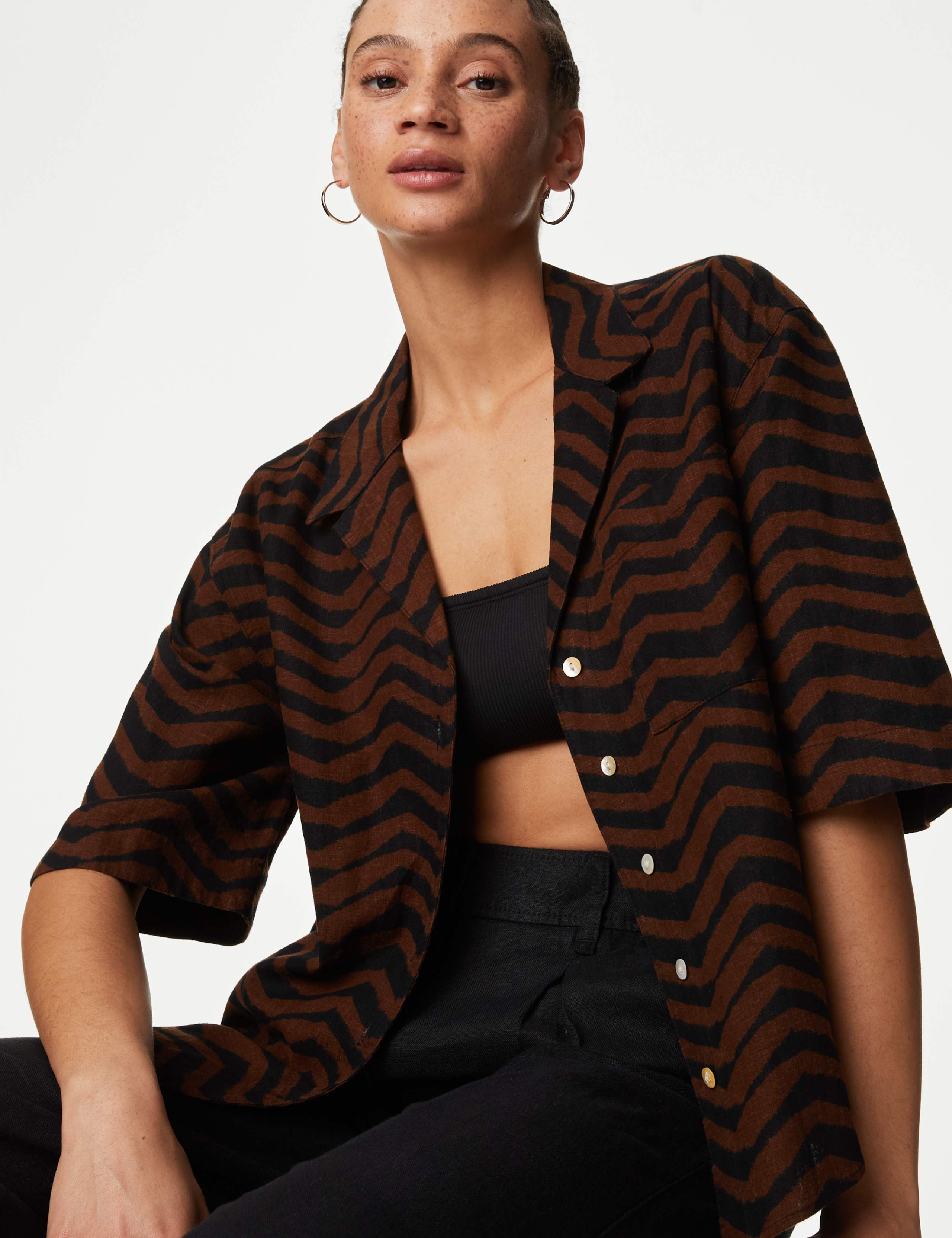 Linen Rich Printed Collared Shirt 1 of 6