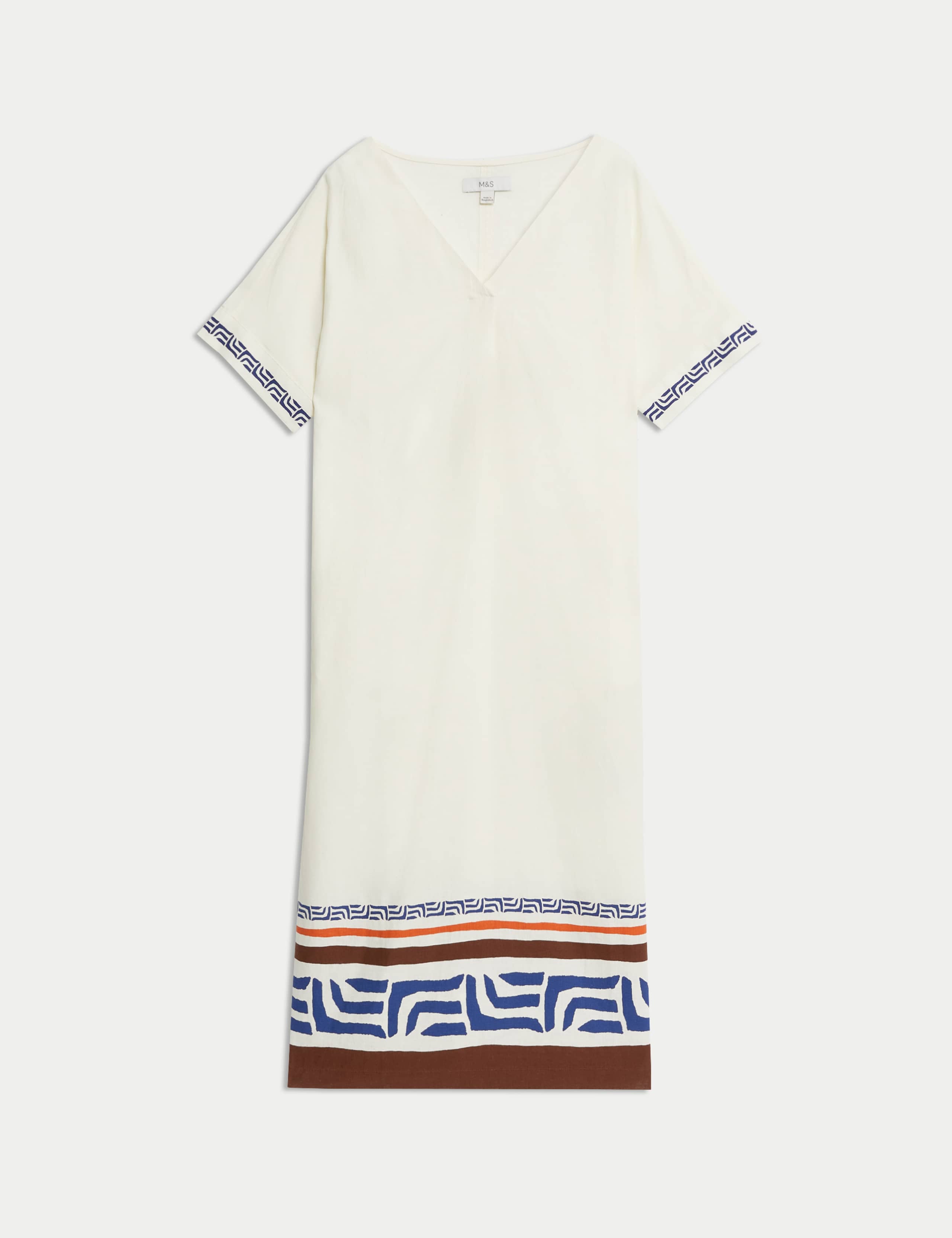 Linen Rich Printed V-Neck Midi Shift Dress 2 of 7