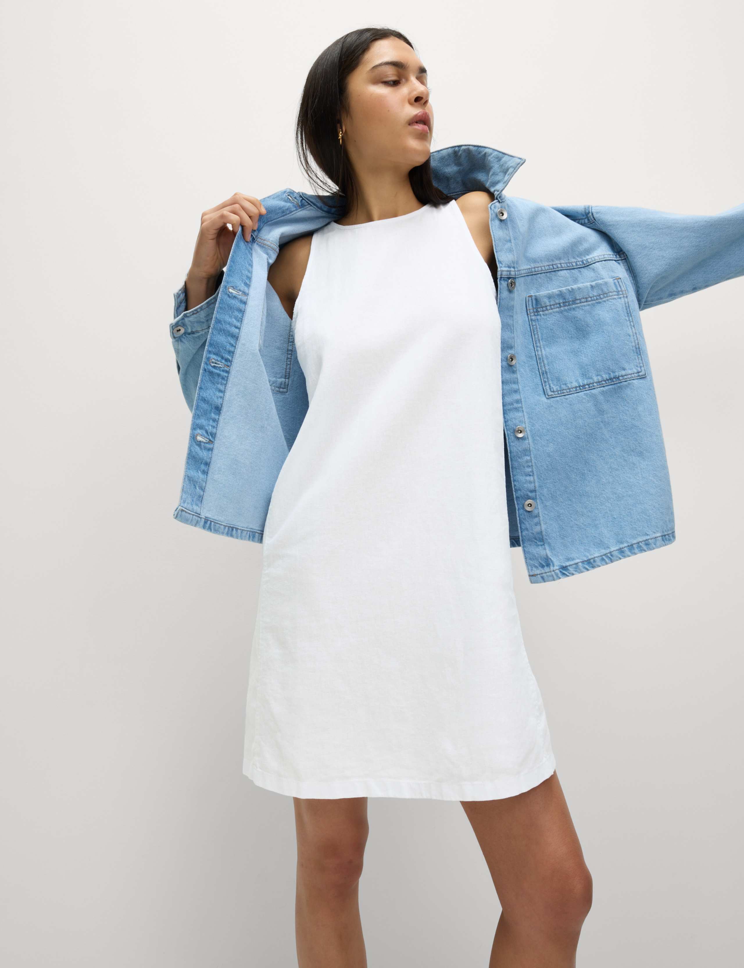 Linen Rich Round Neck Mini Shift Dress 3 of 6