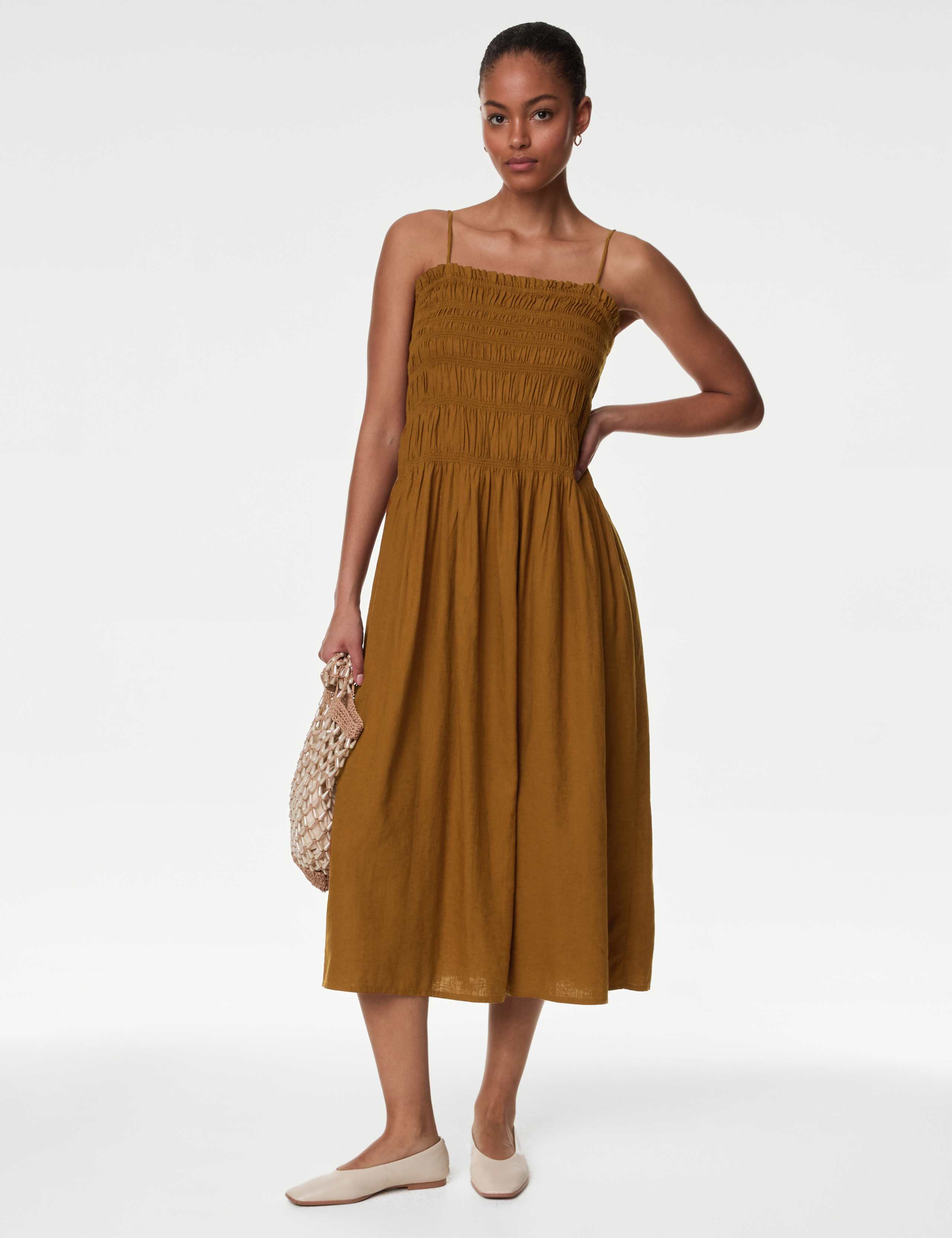 Linen Rich Square Neck Midi Slip Dress 1 of 4