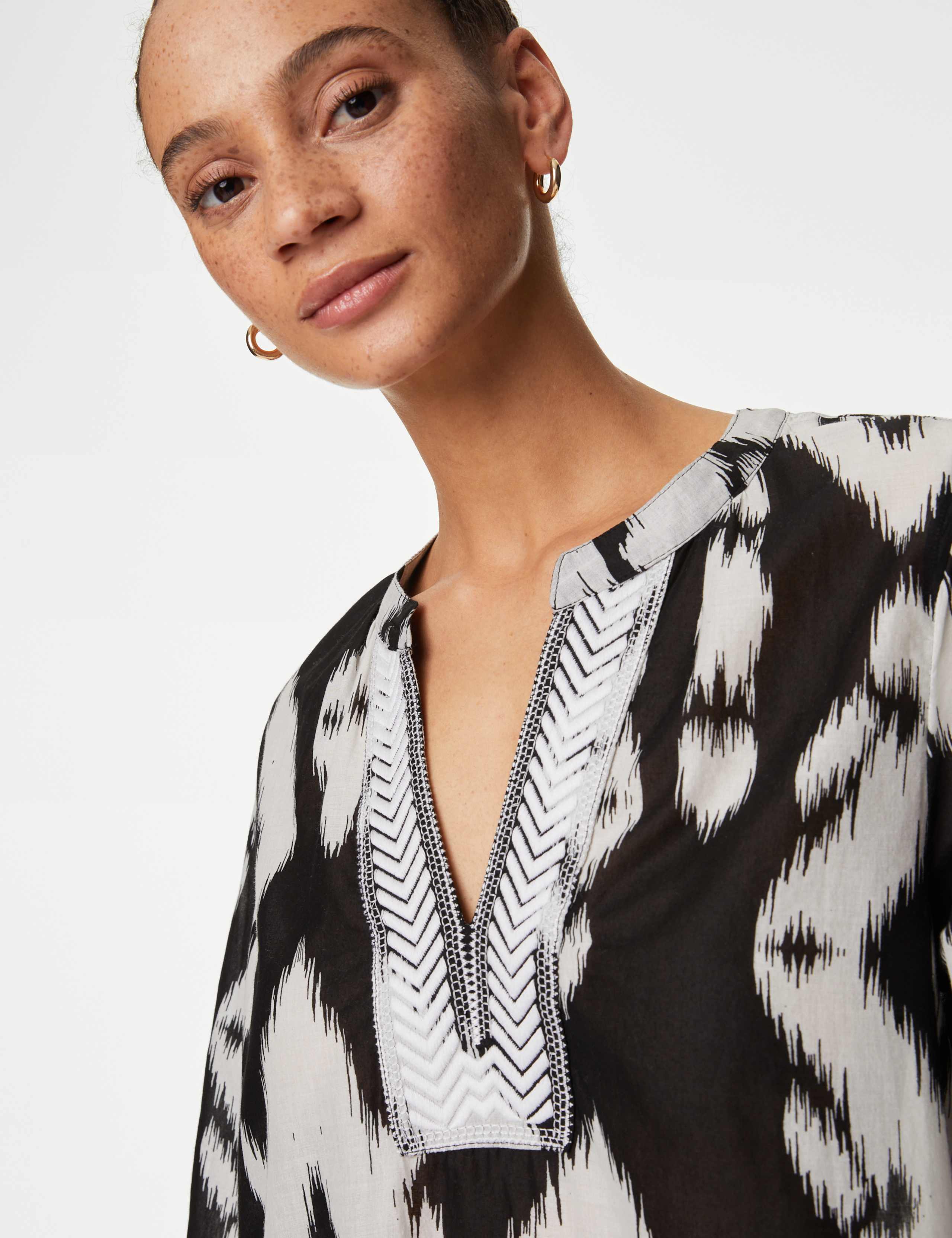 Pure Cotton Printed V-Neck Kaftan Beach Dress 4 of 5